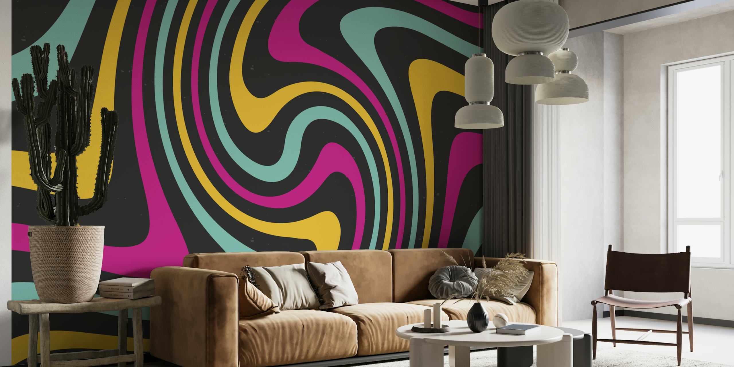 Colorful abstract wallpaper design in a room