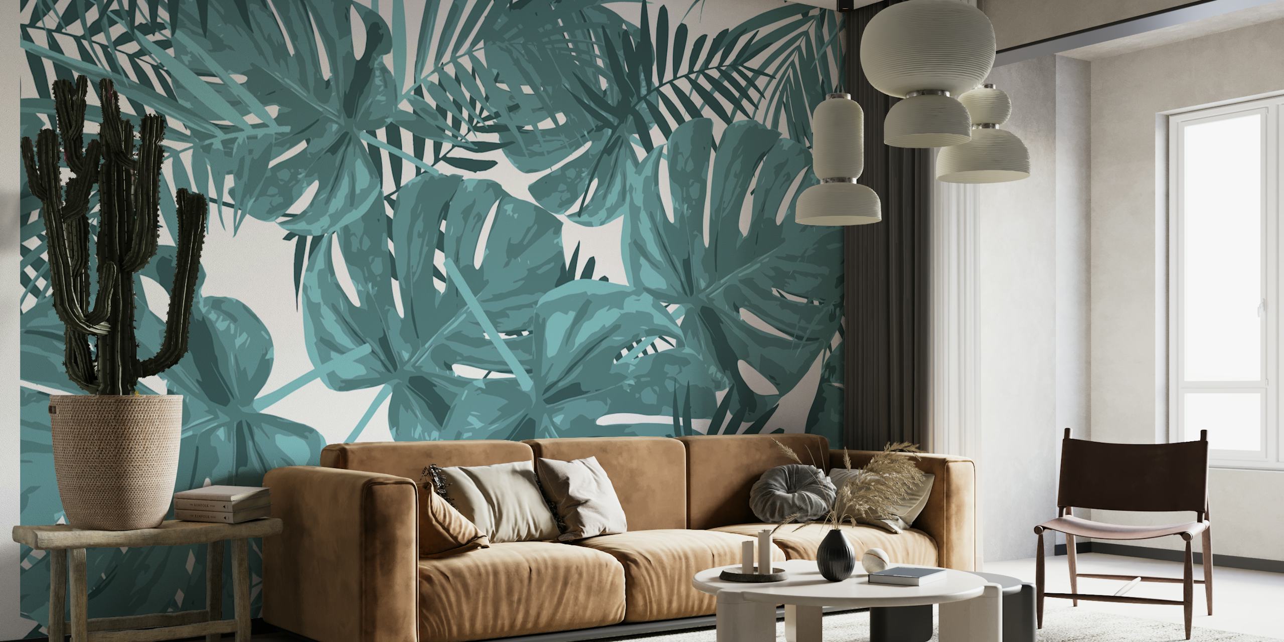 Green Gray Monstera wallpaper in a room