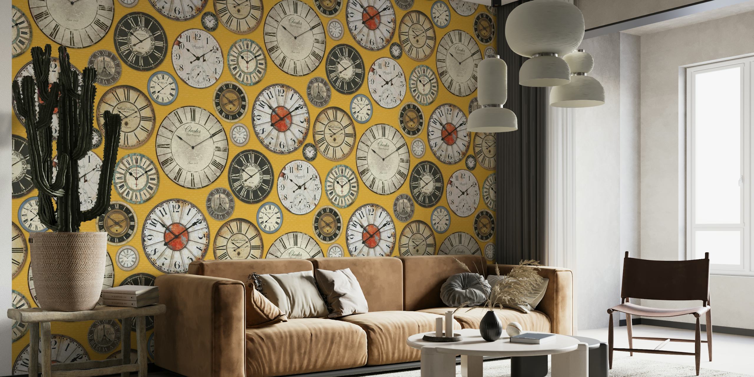 Vintage Clocks yellow wallpaper