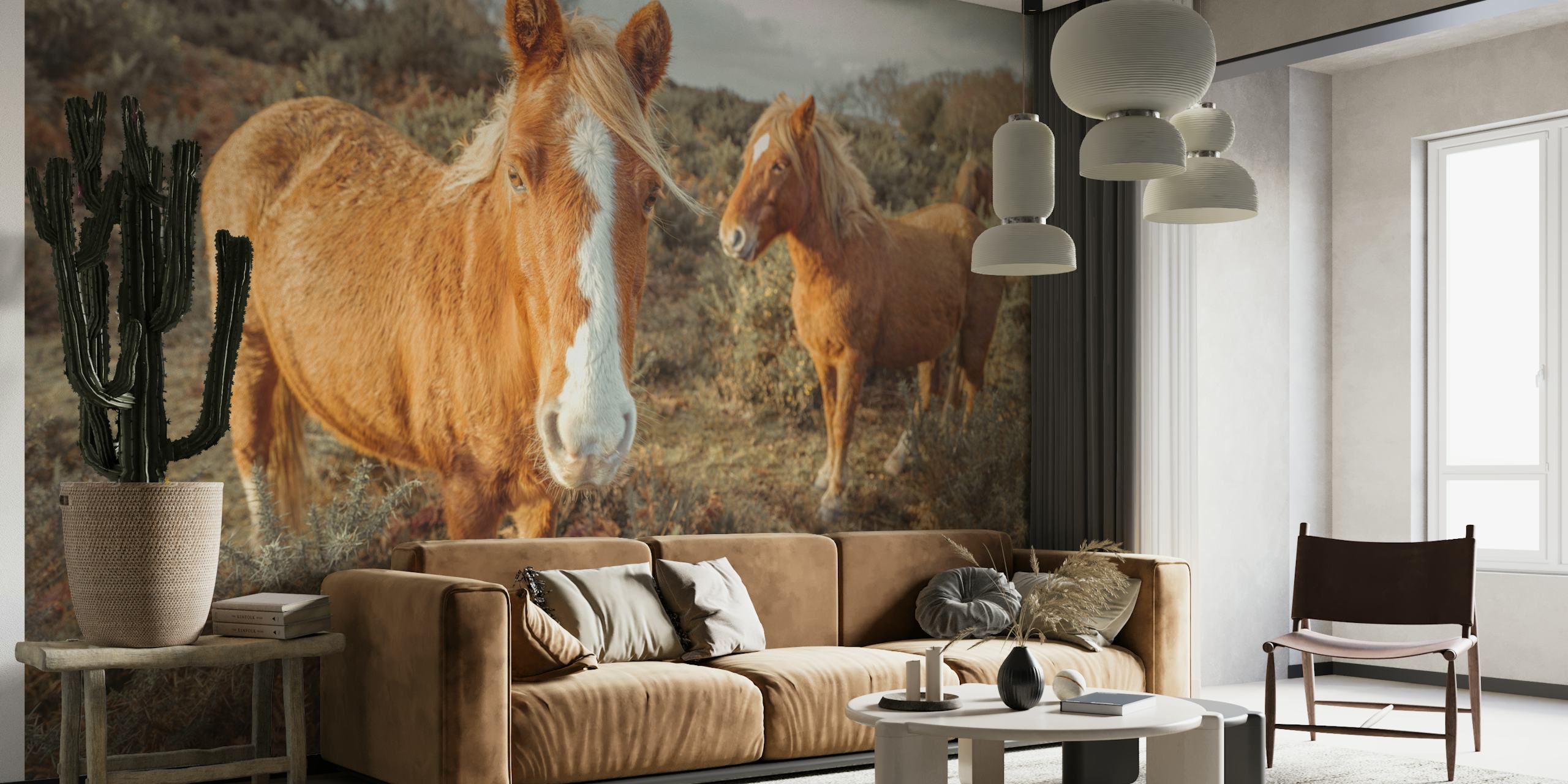 Horses in a forest setting wallpaper