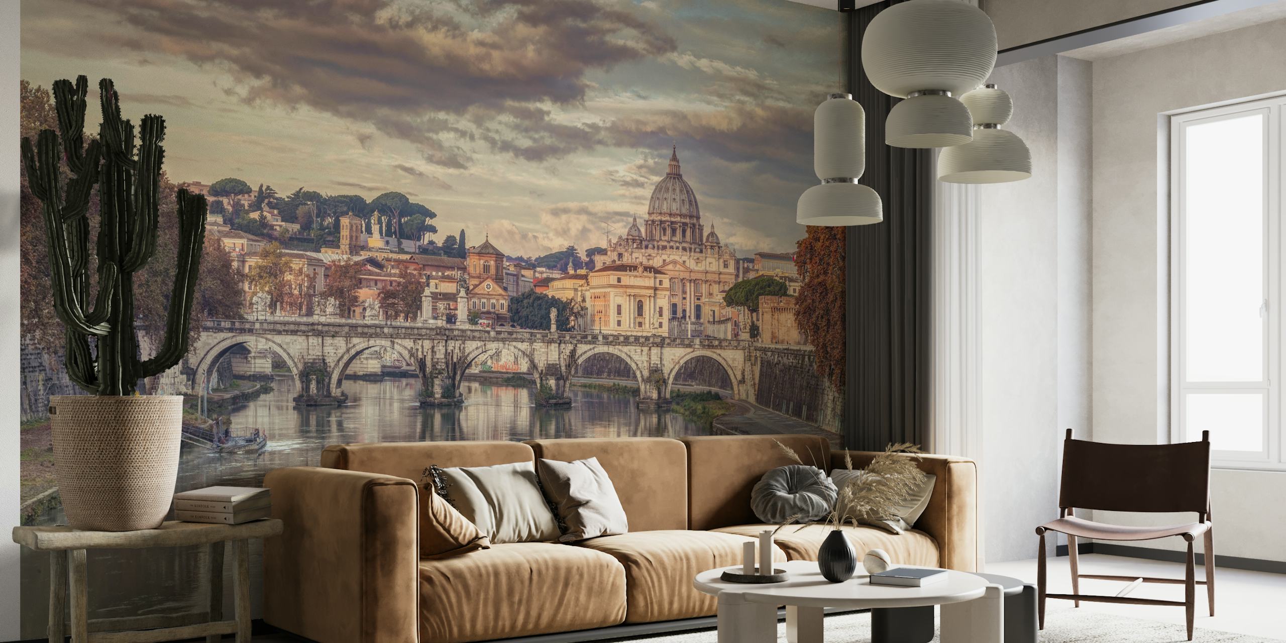 Basilica di San Pietro view with cloudy sky, water reflection wallpaper