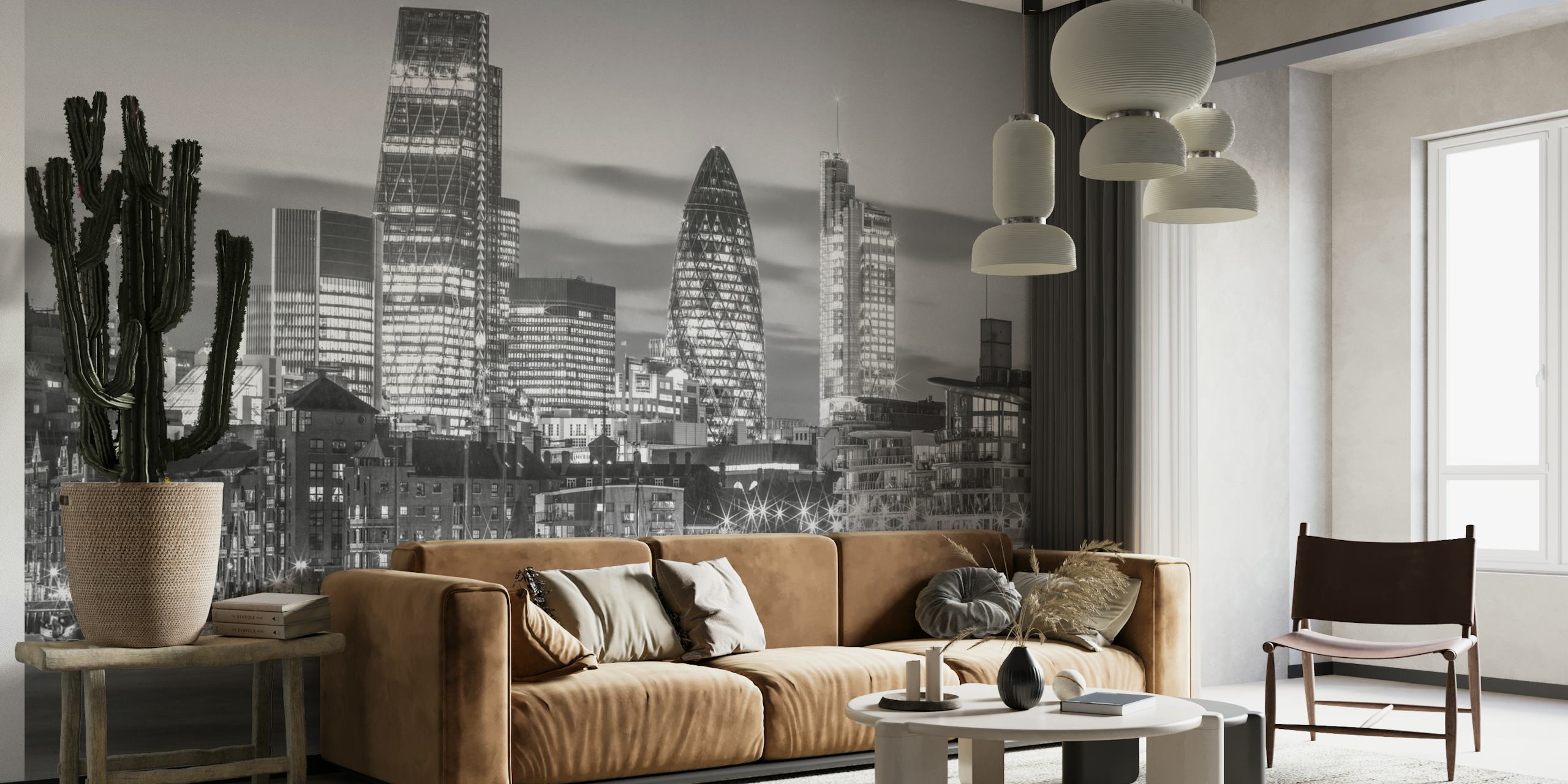 London skyline wallpaper in een kamer