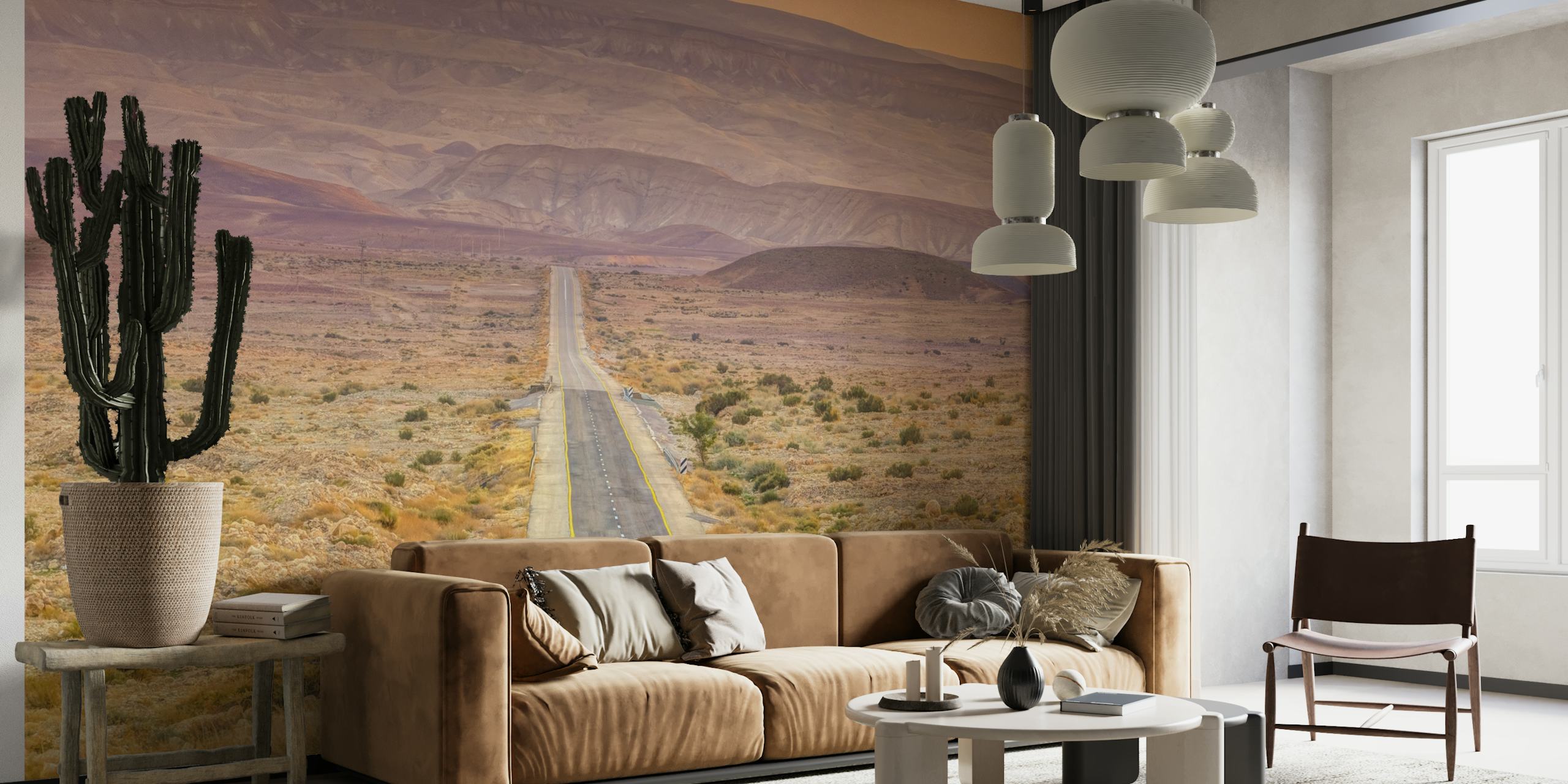 Highway through desert behang