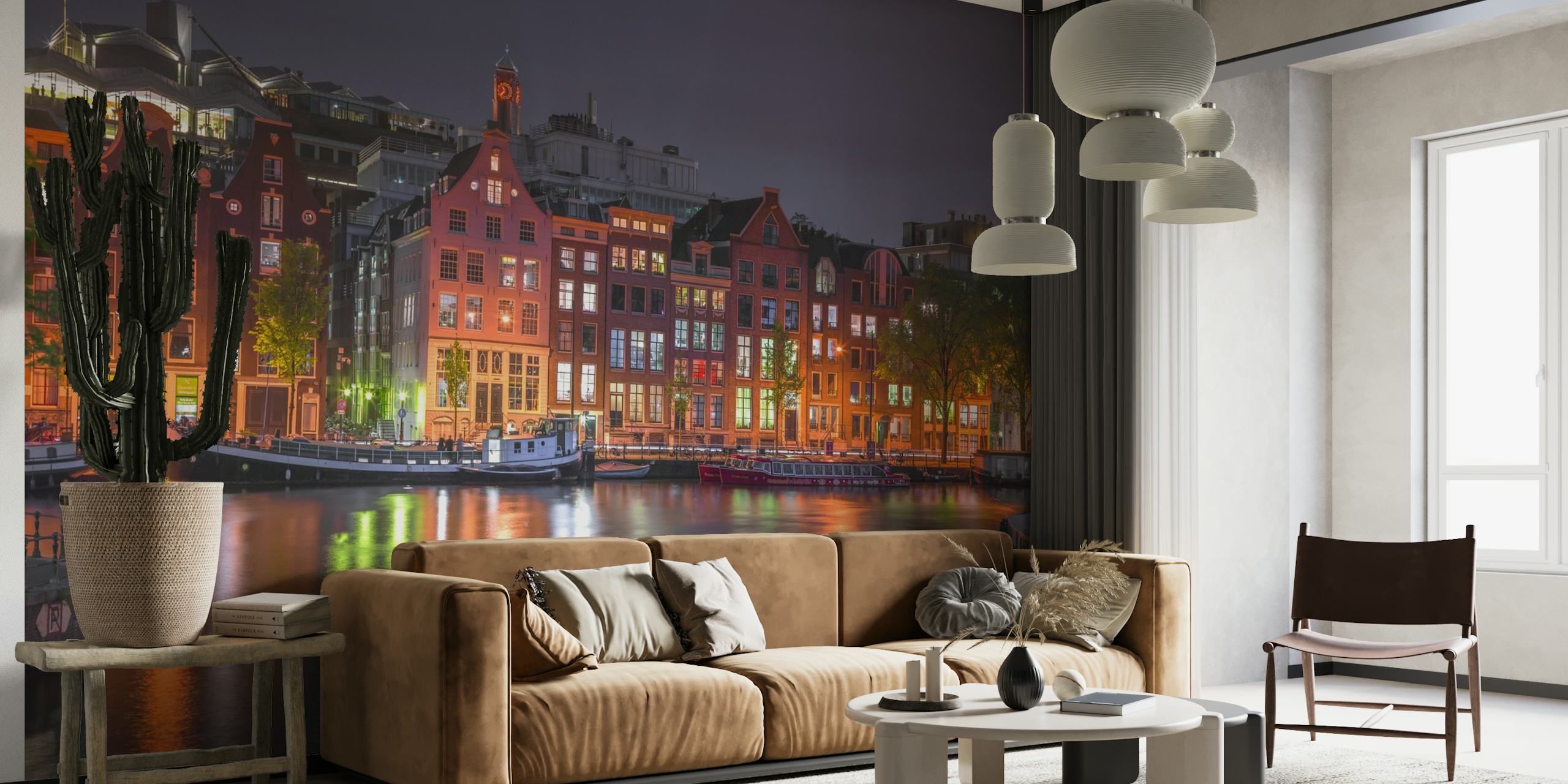 Amsterdam canal at night wallpaper
