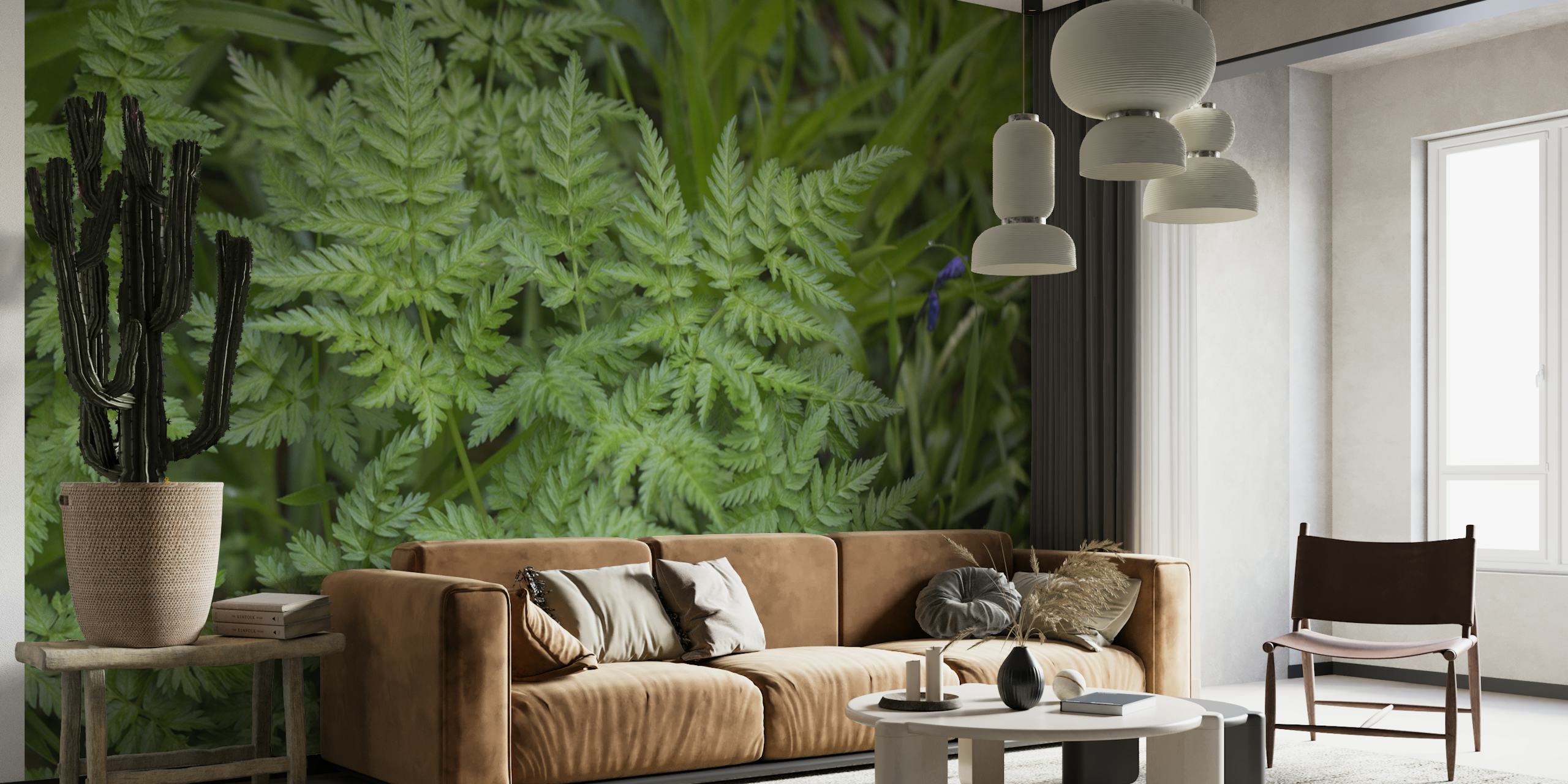 Wall mural of fresh green fern leaves with detailed textures