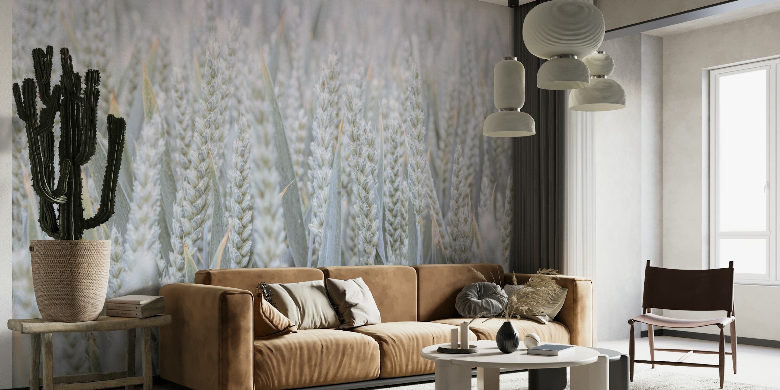 Wheat field wallpaper design in a room