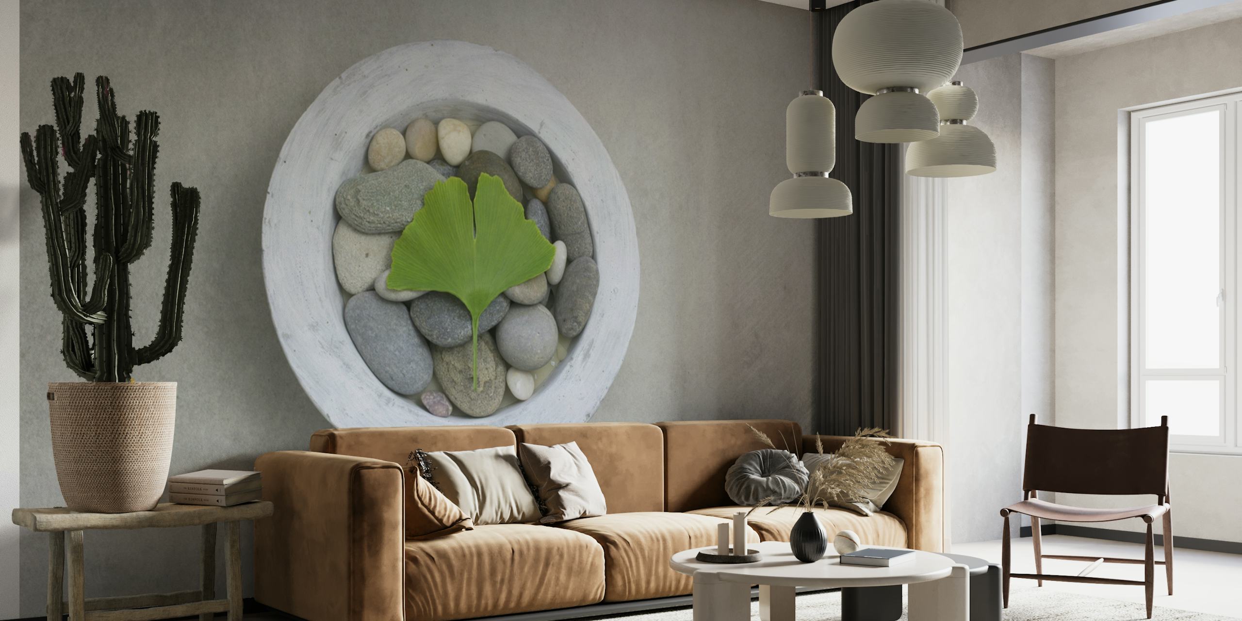 Zen Style Gingko Leaf On Pebble papel de parede