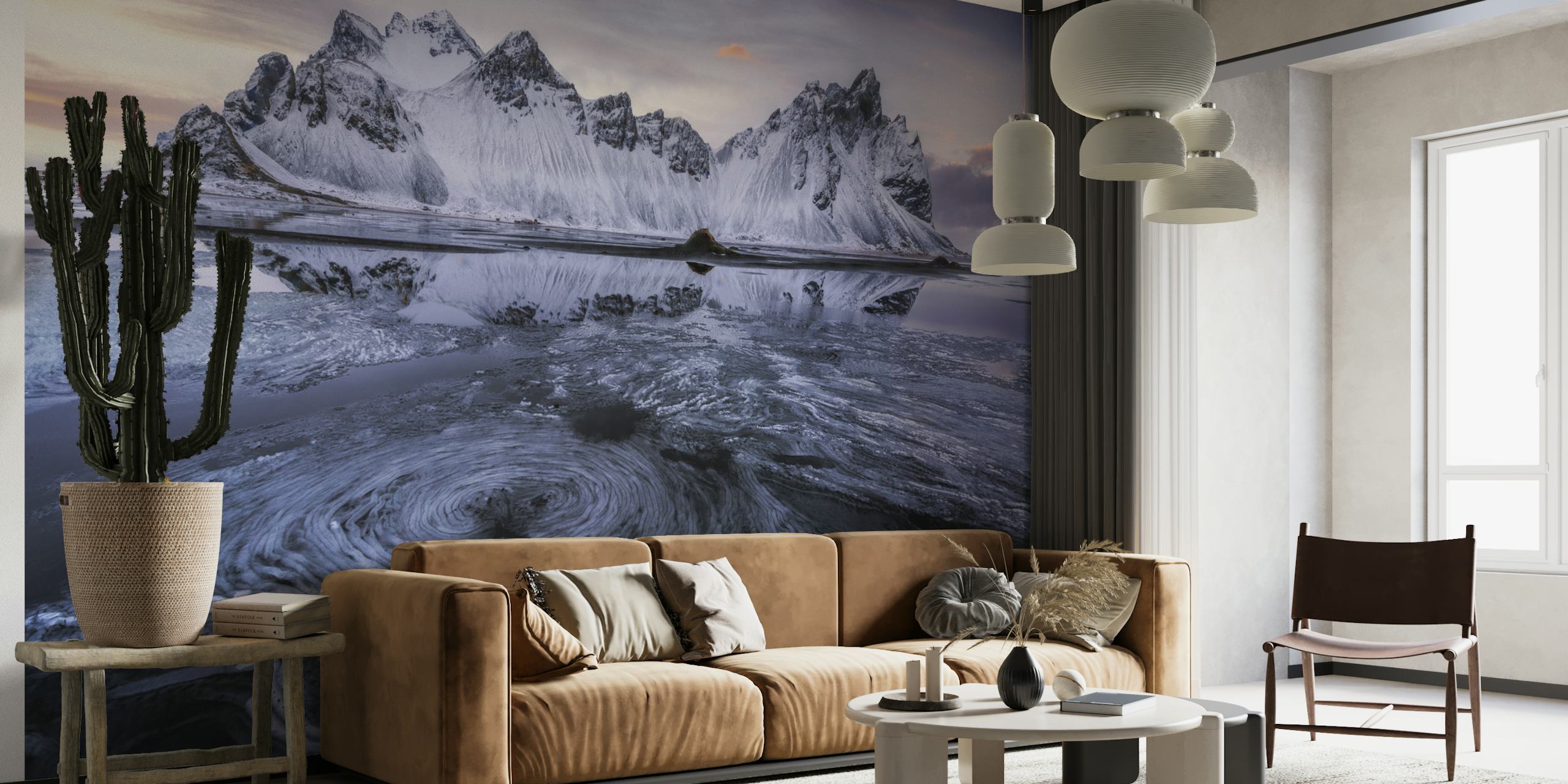 Swirling ice texture in gray and white tones wallpaper