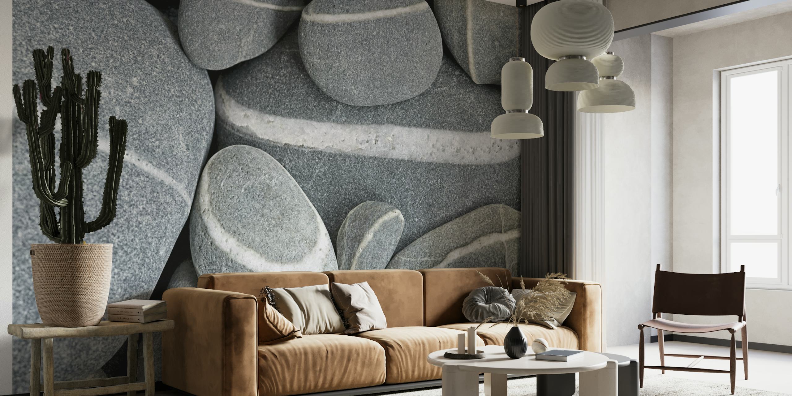 Striped Pebble Grey And White behang