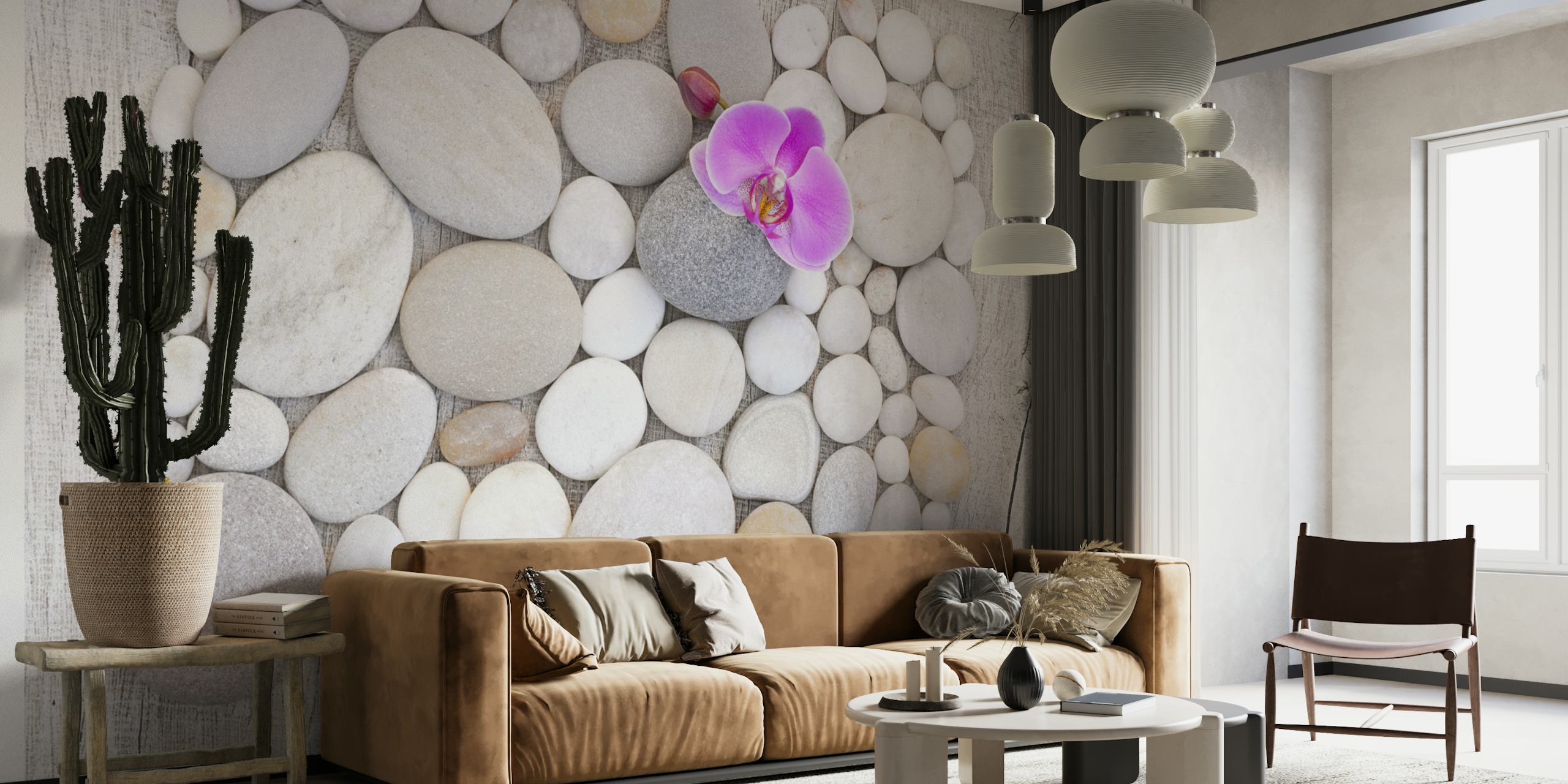 Tapeta Pink Orchid On White Pebble