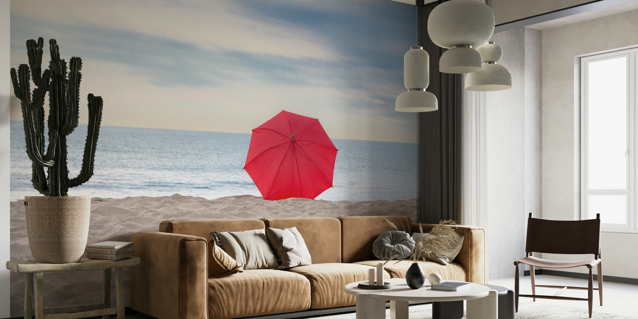 Red umbrella on a beach