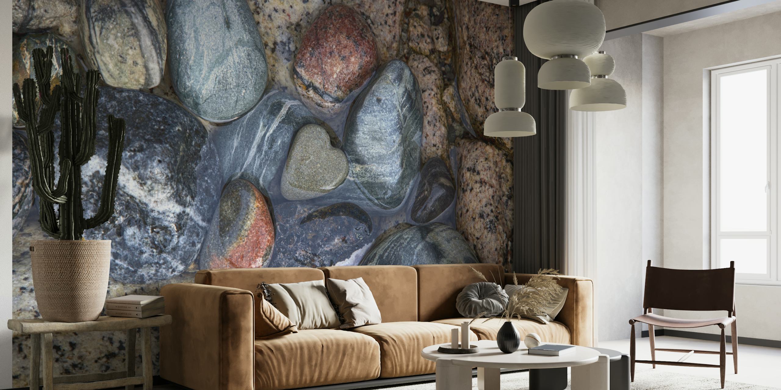 Heart-shaped stone among various gray and brown rocks wallpaper