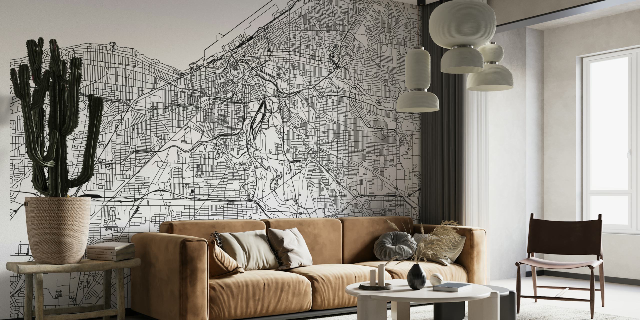Detailed and enchanting City of Cleveland Map wallpaper for wall decor
