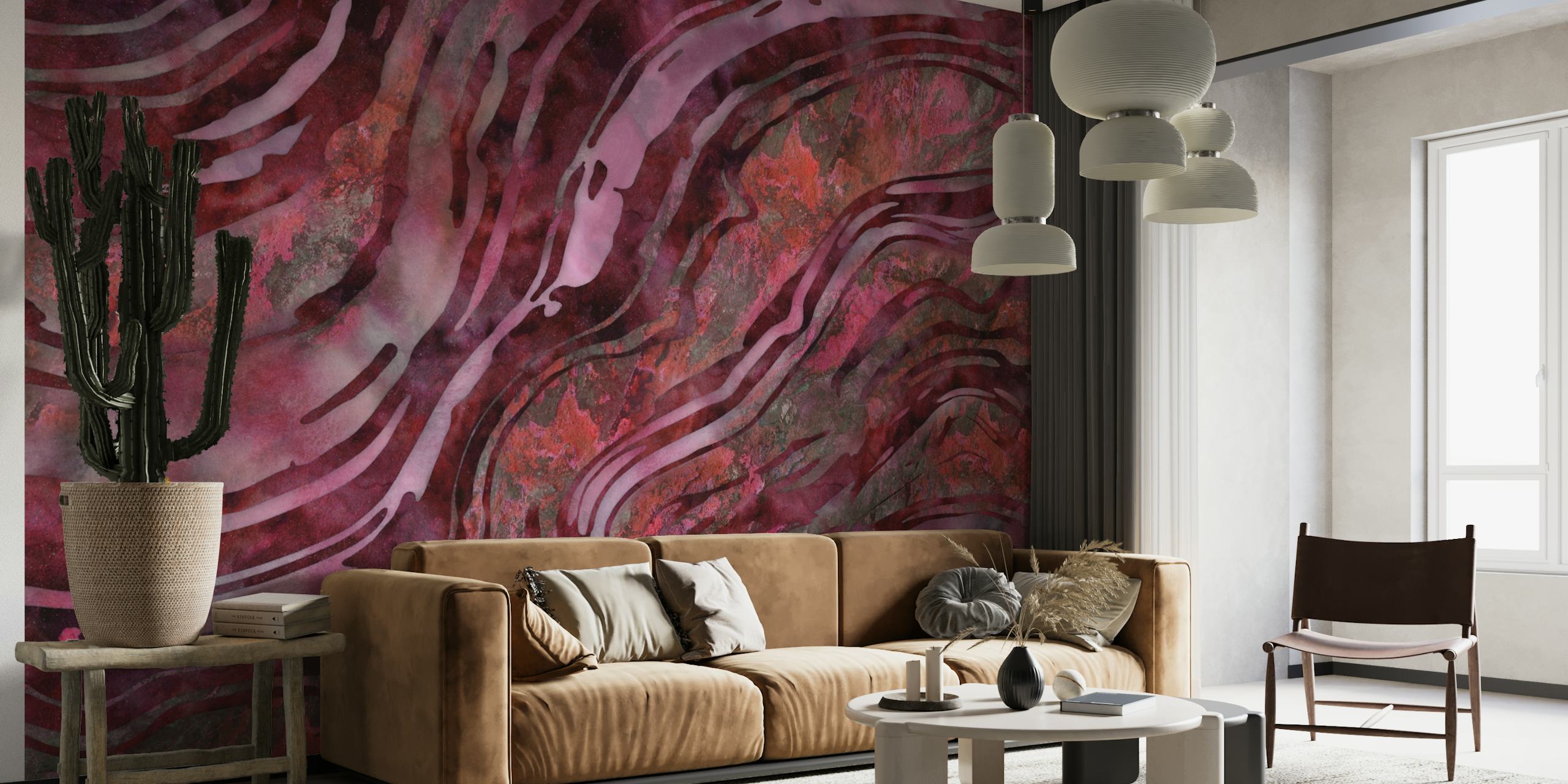 Abstract burgundy red marble pattern wall mural
