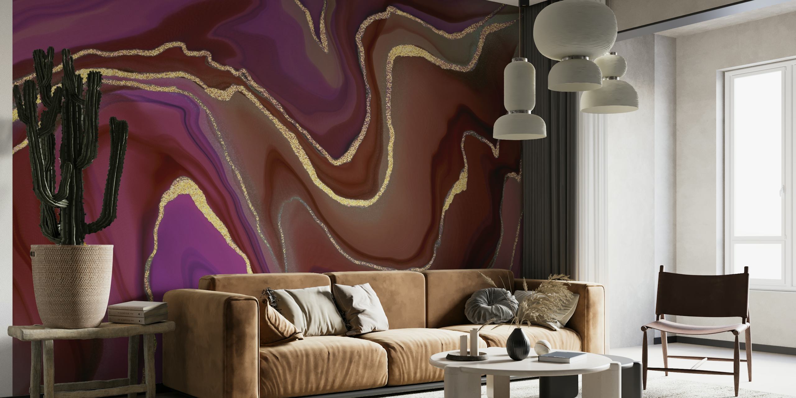 Faux Marble Red Pink Ombre wall mural showing luxurious swirls of red and pink in a marble-like pattern