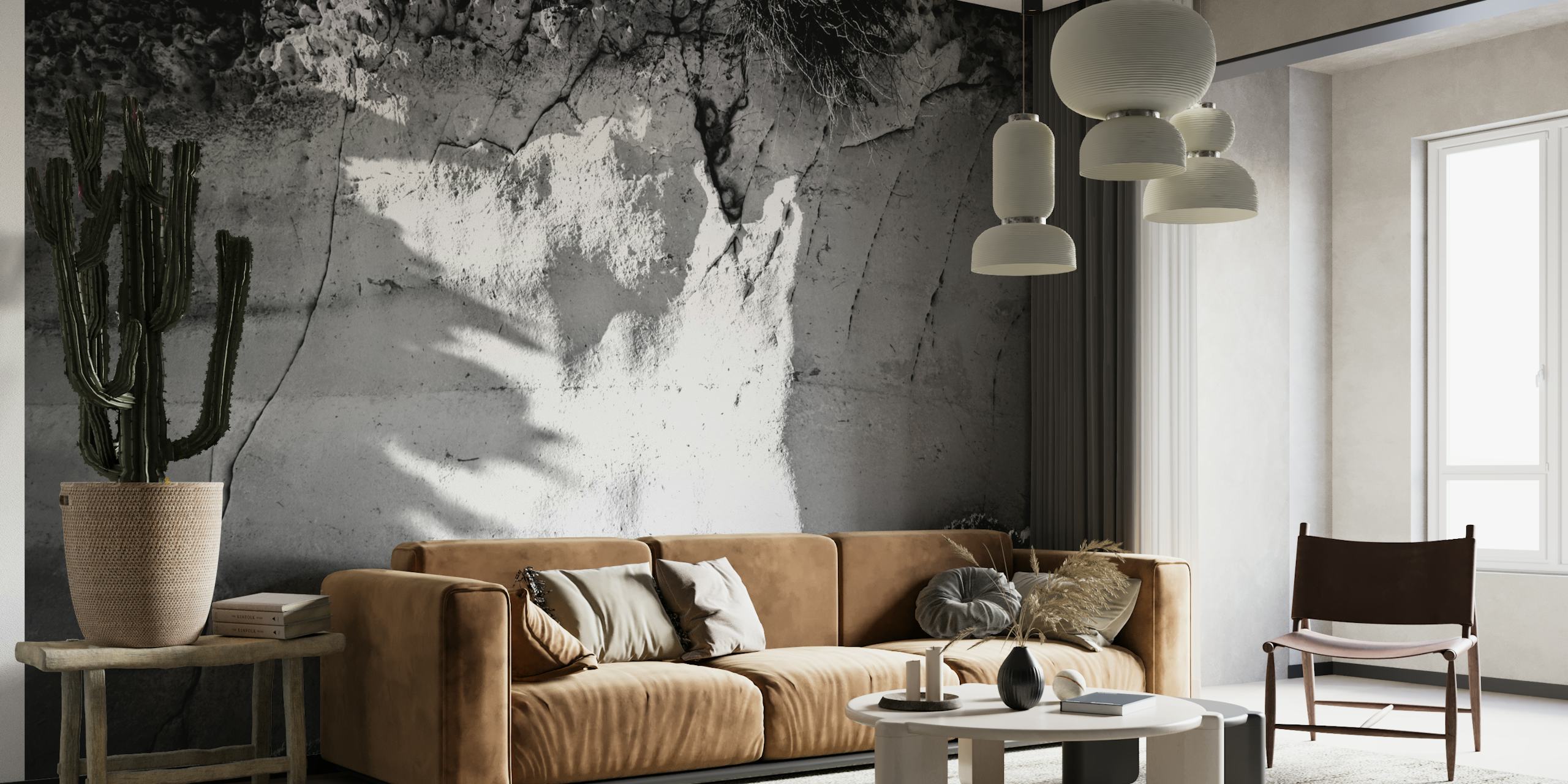 Black and white abstract minimalistic wall mural design from Traces 18 BW Mono Minimal Art collection