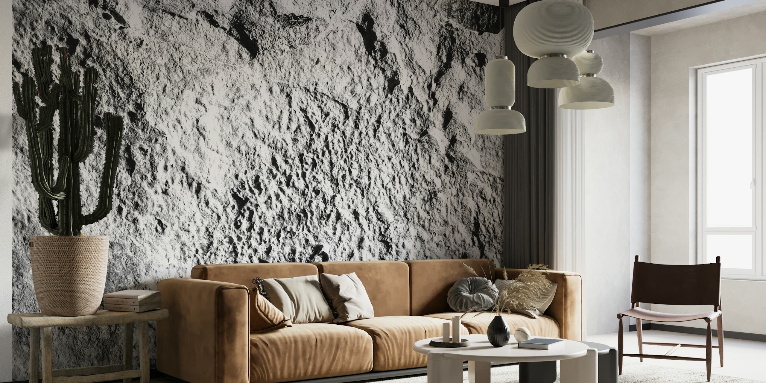 Abstract monochrome wall mural with intricate textures and shadows