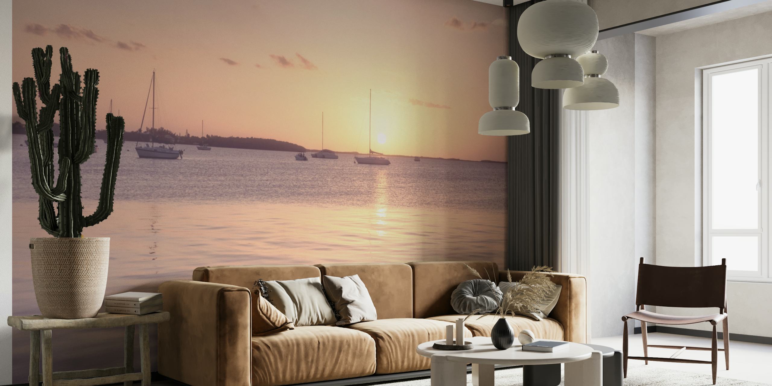 Bahamas wallpaper with sunset and boats