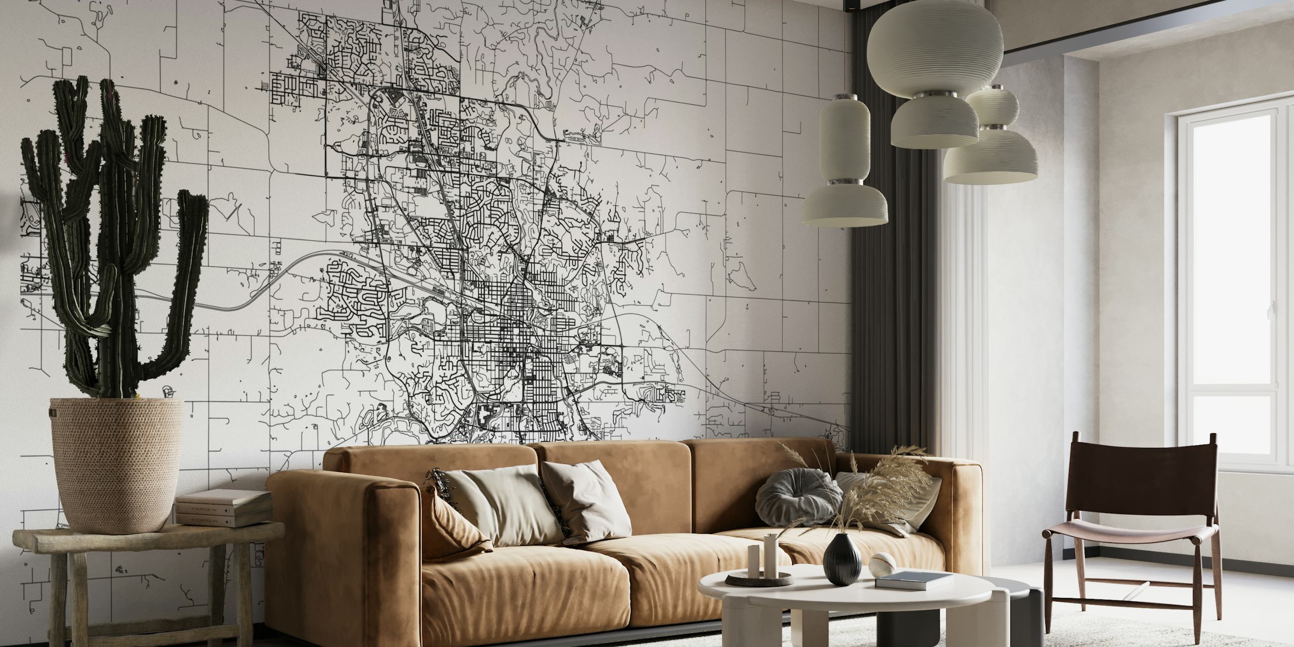 Mapa de ruas detalhado em preto e branco do mural de parede de Rochester