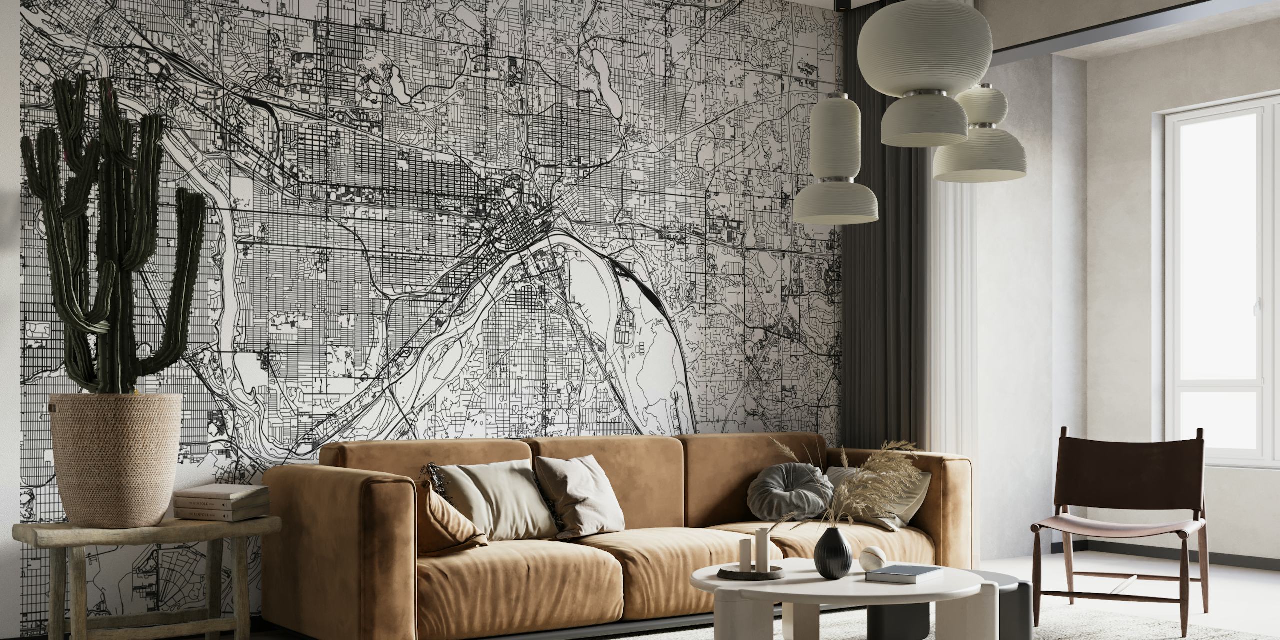Black and white map design showcasing Saint Paul streets and rivers wallpaper