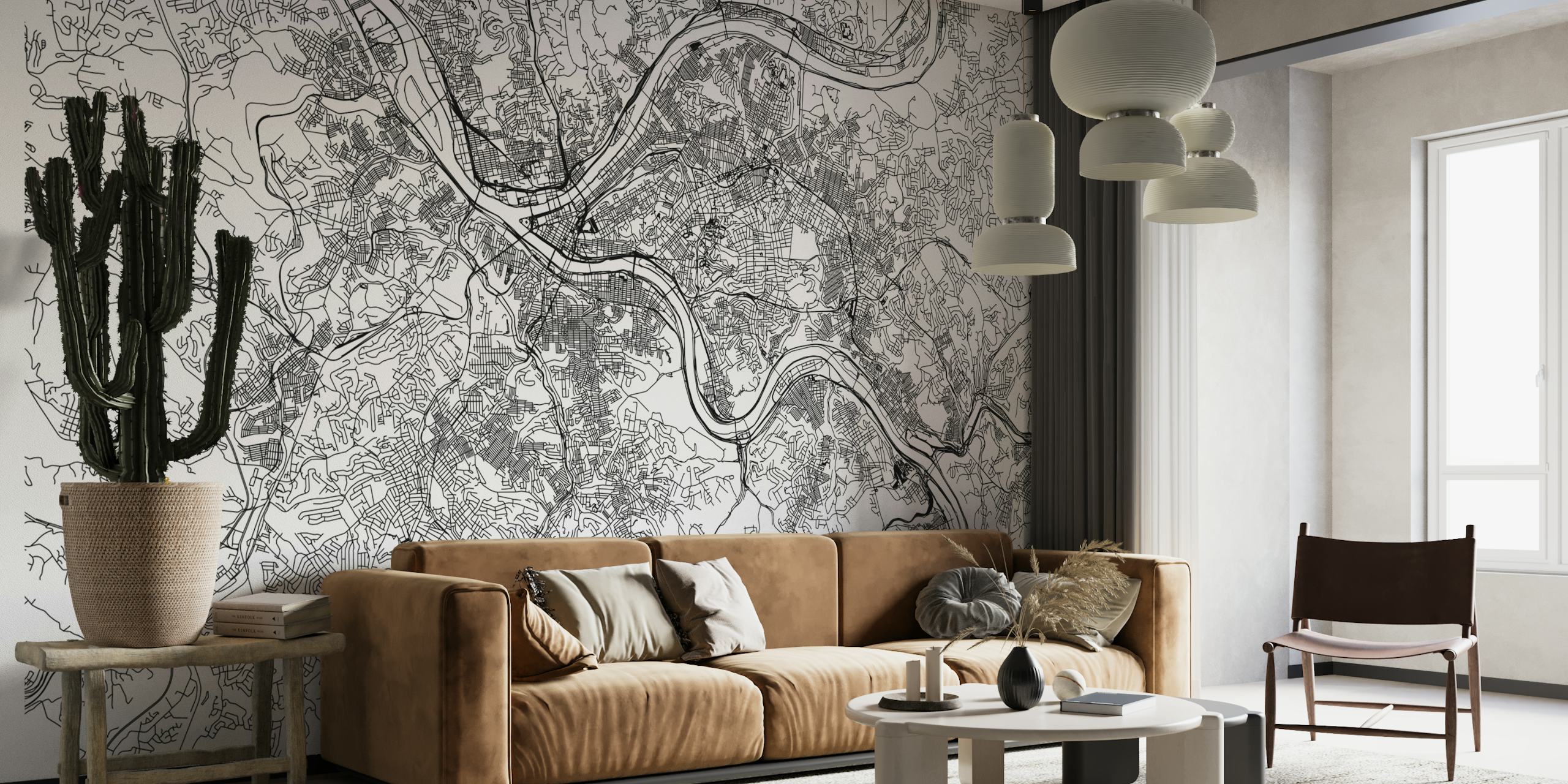 Intricately designed Pittsburgh Map Wallpaper mural