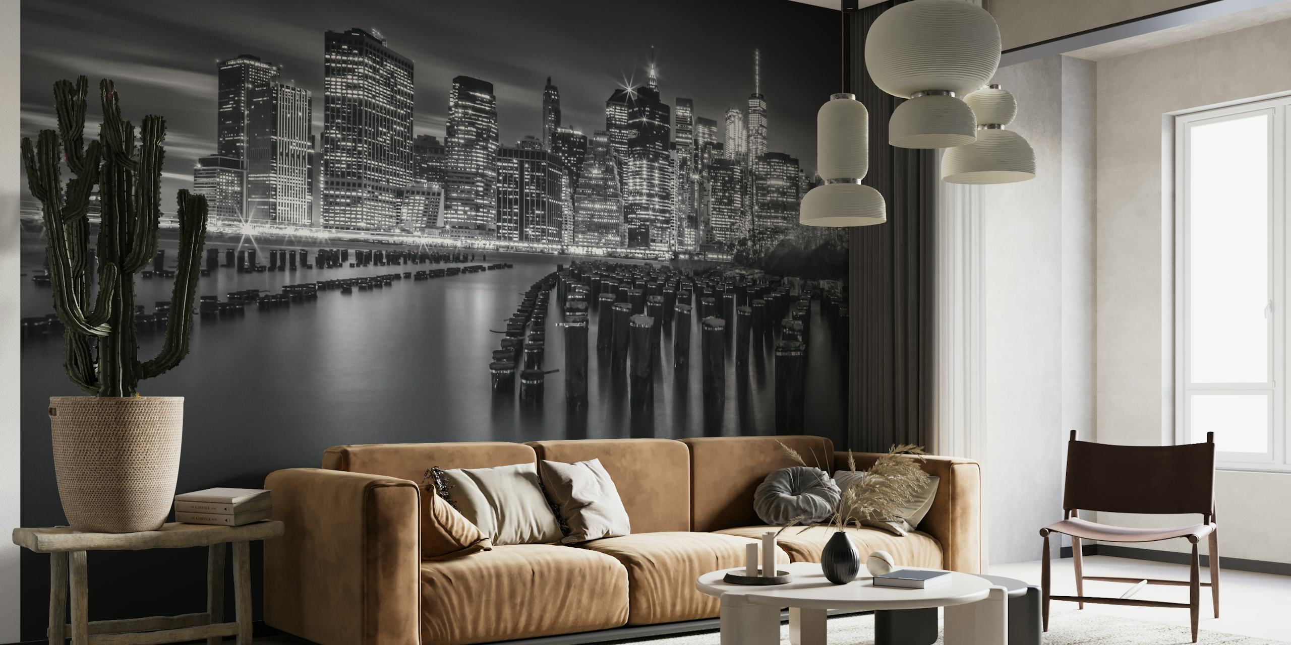 Monochrome Manhattan Skyline wallpaper