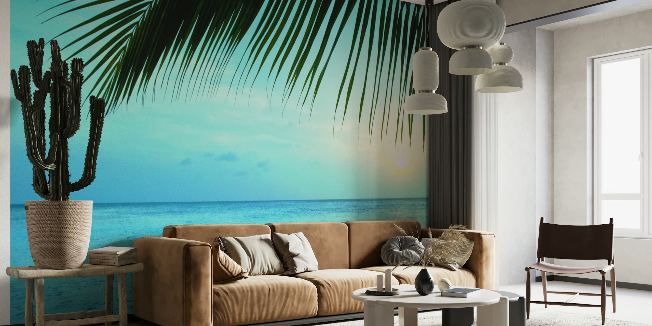Caribbean Sunset Ocean Palm 2 papel pintado