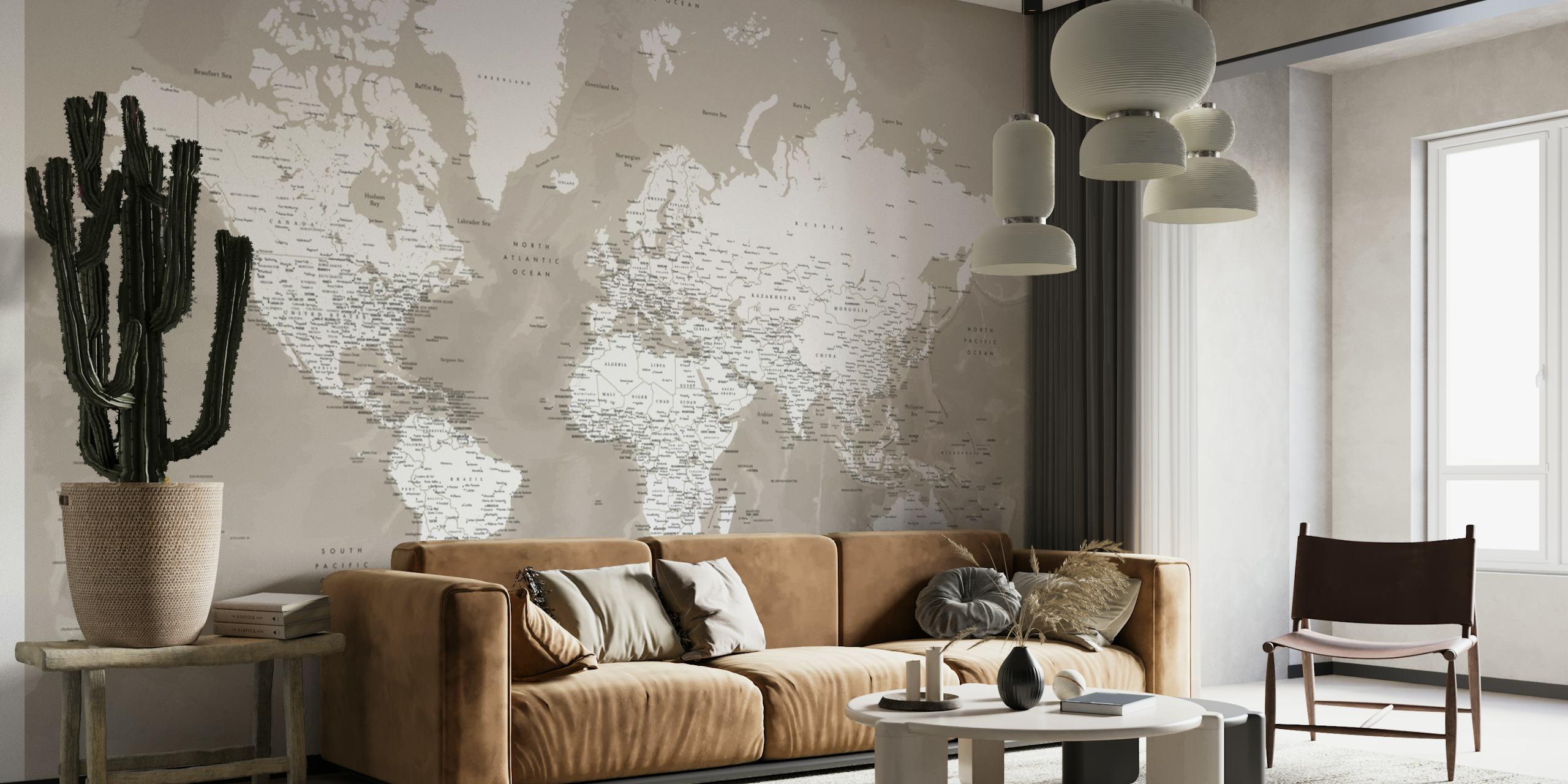 Carta da parati mappa mondiale dettagliata in una stanza