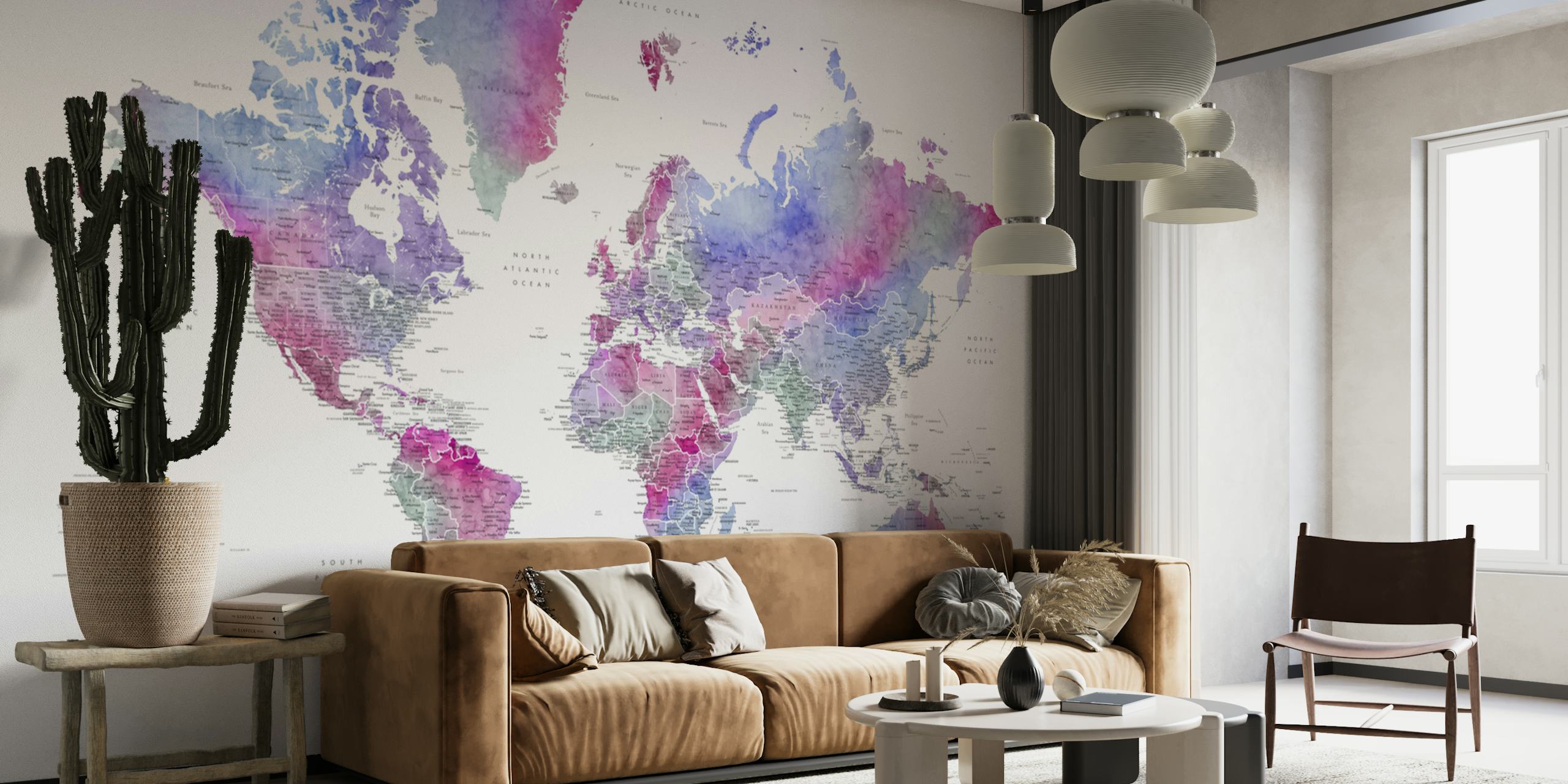 Carte du monde détaillée Katima papier peint dans une pièce