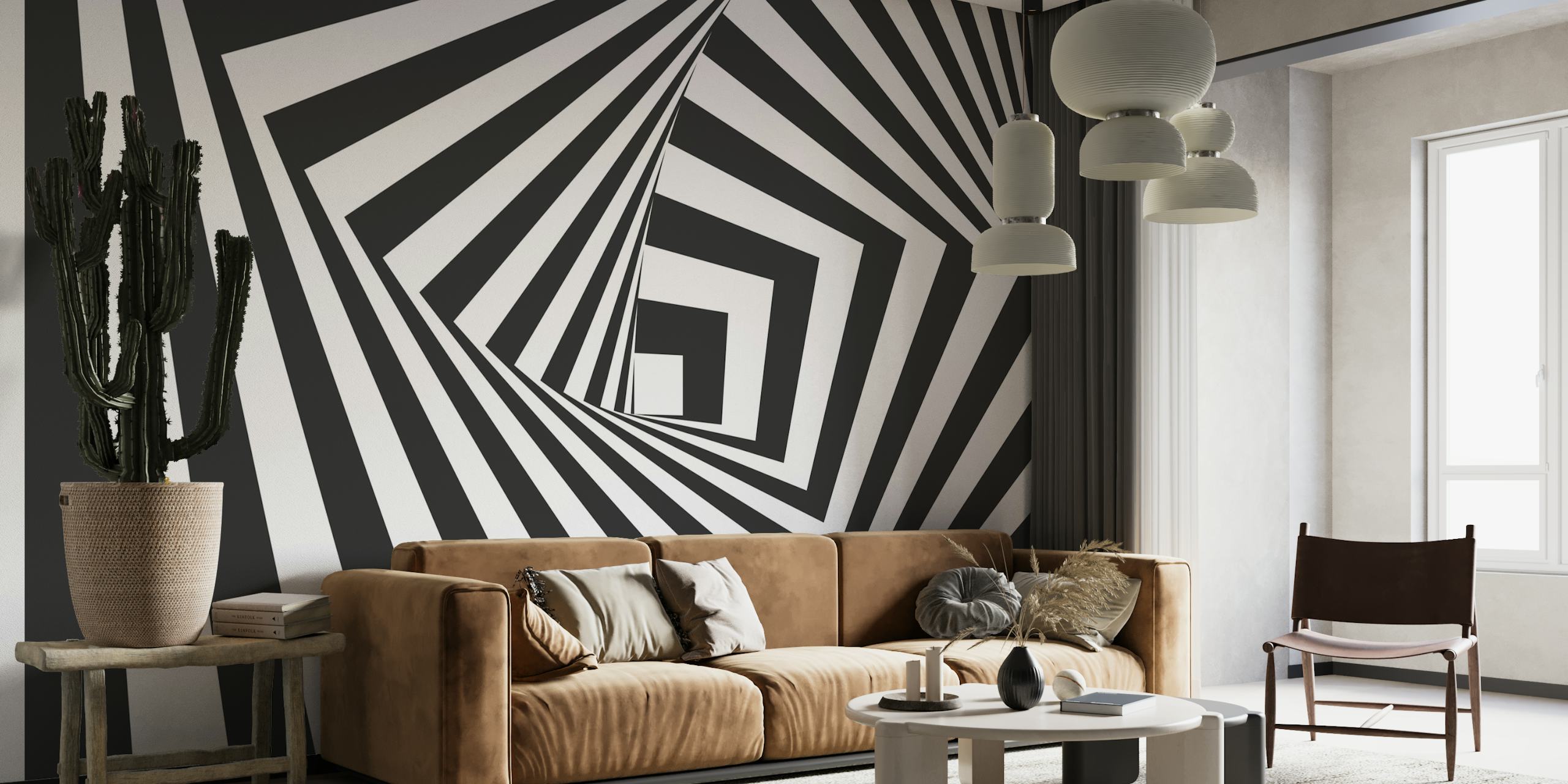 Modern 3D black and white Op Art wallpaper