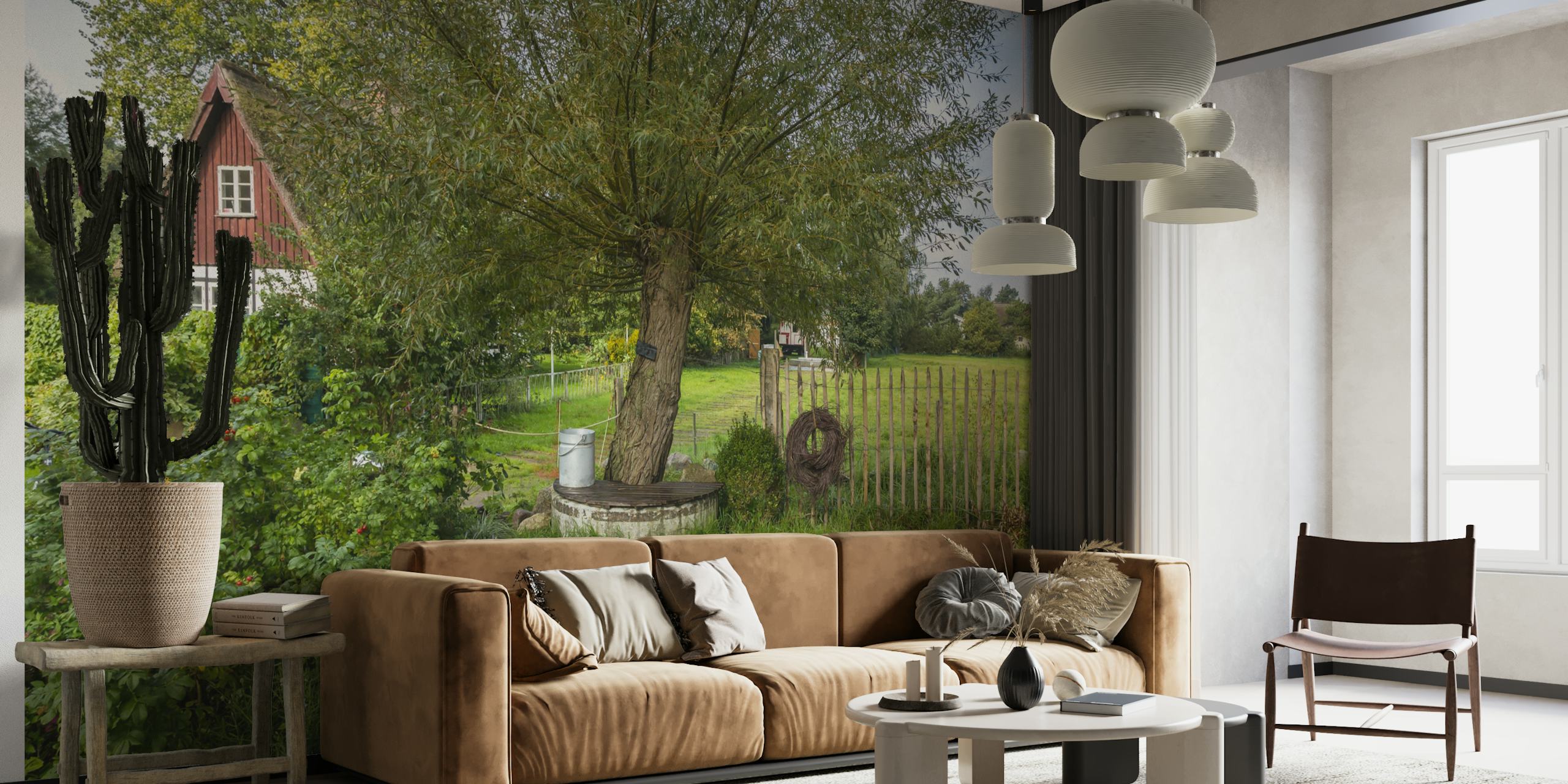 Country Garden behang met een oud hek
