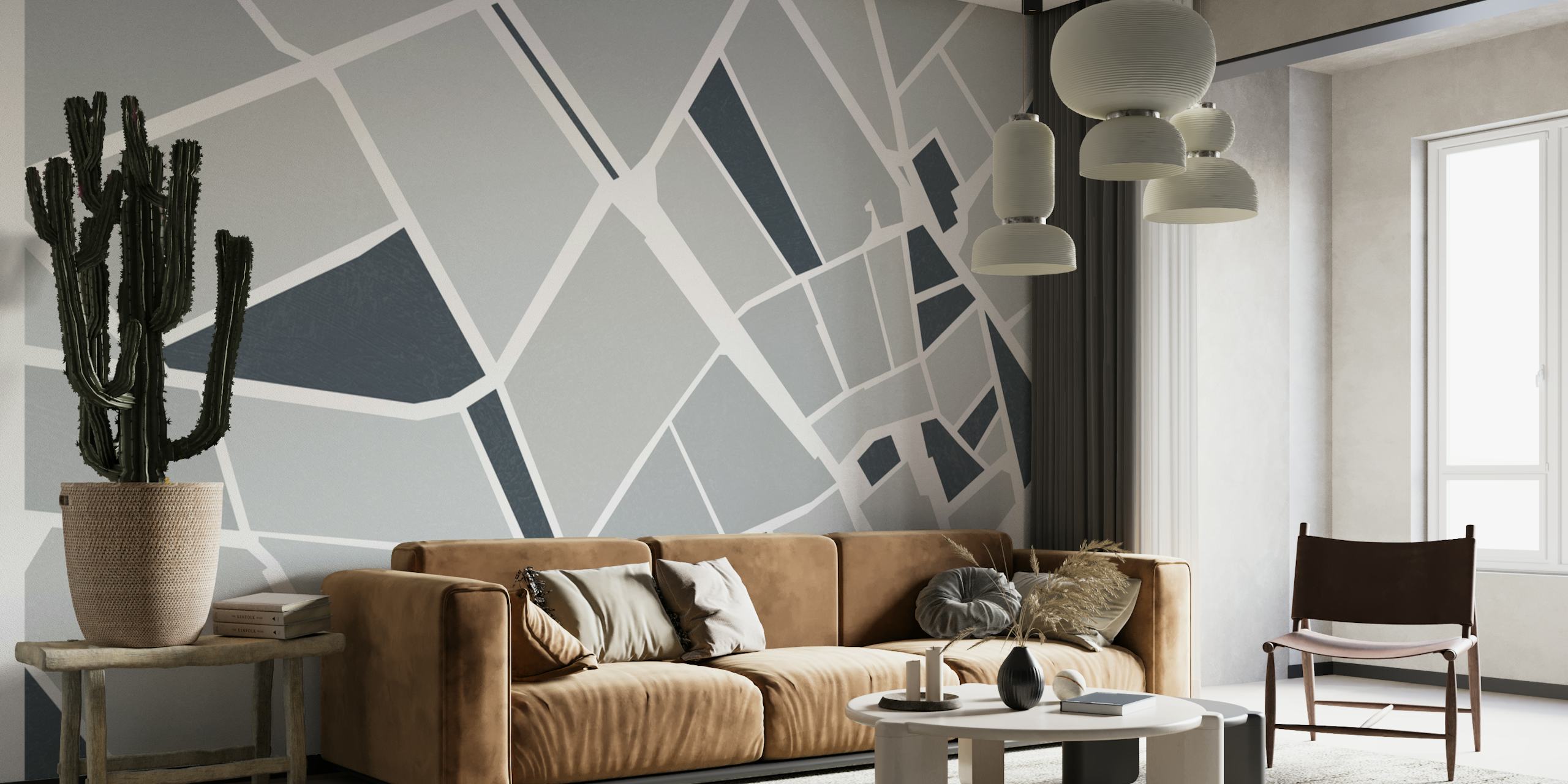 Barcelona City Center Map wallpaper in a room