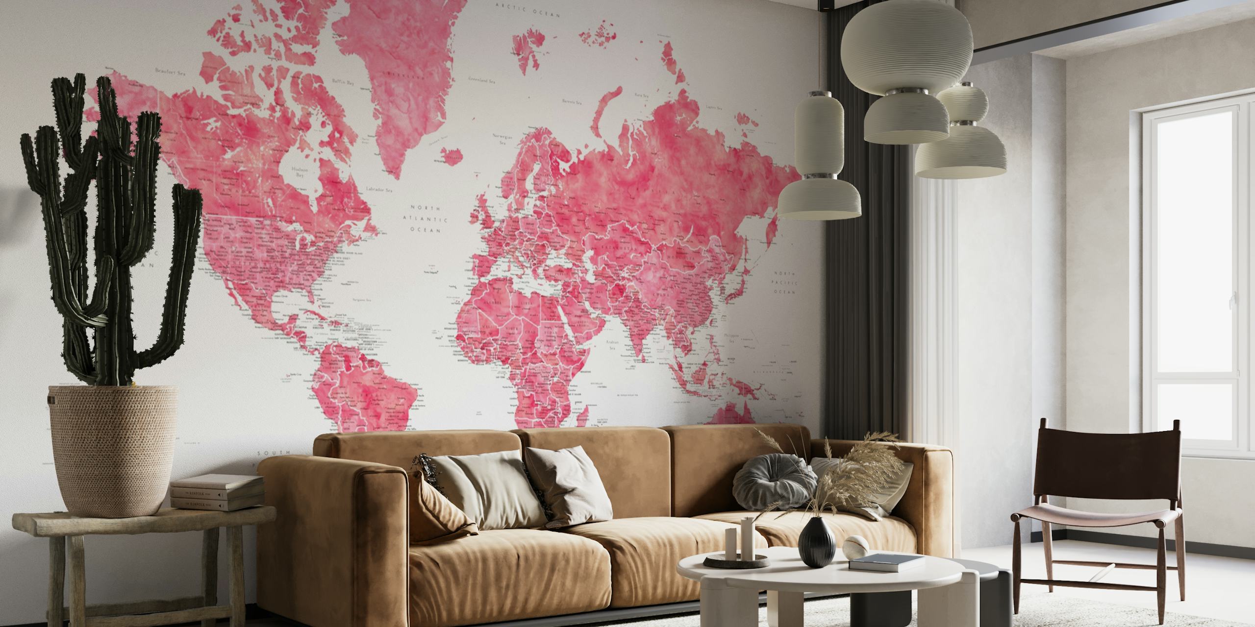 Detaljert verdenskart Wanda veggmaleri med intrikate geografiske detaljer