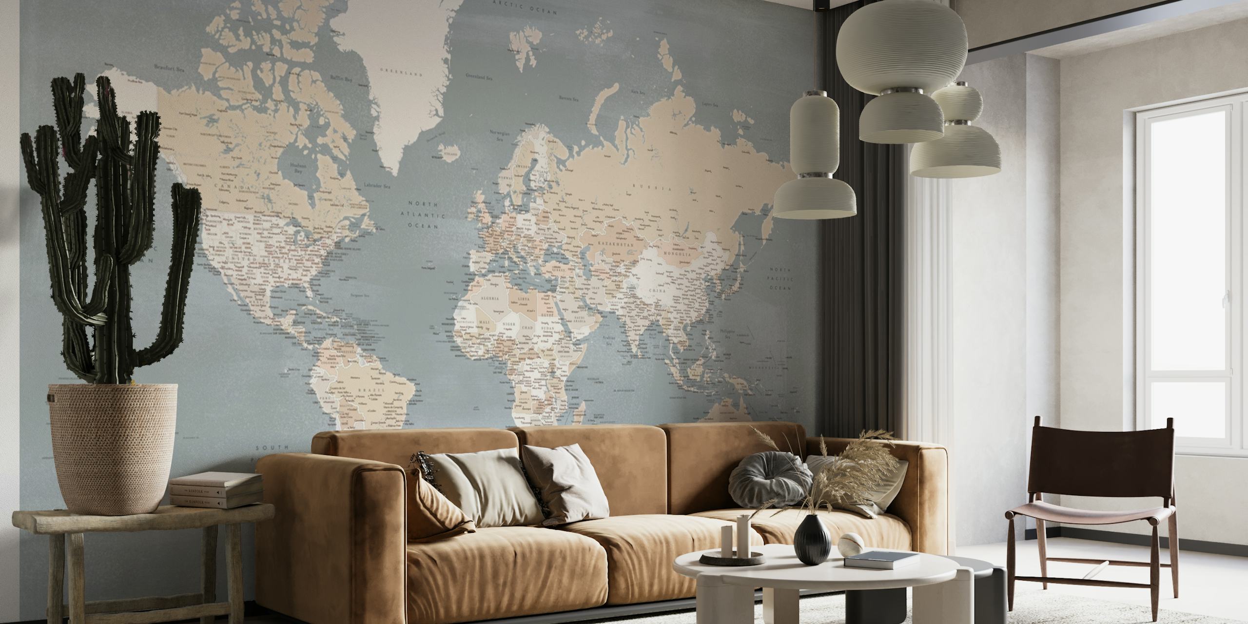 Detailed world map Landers behang