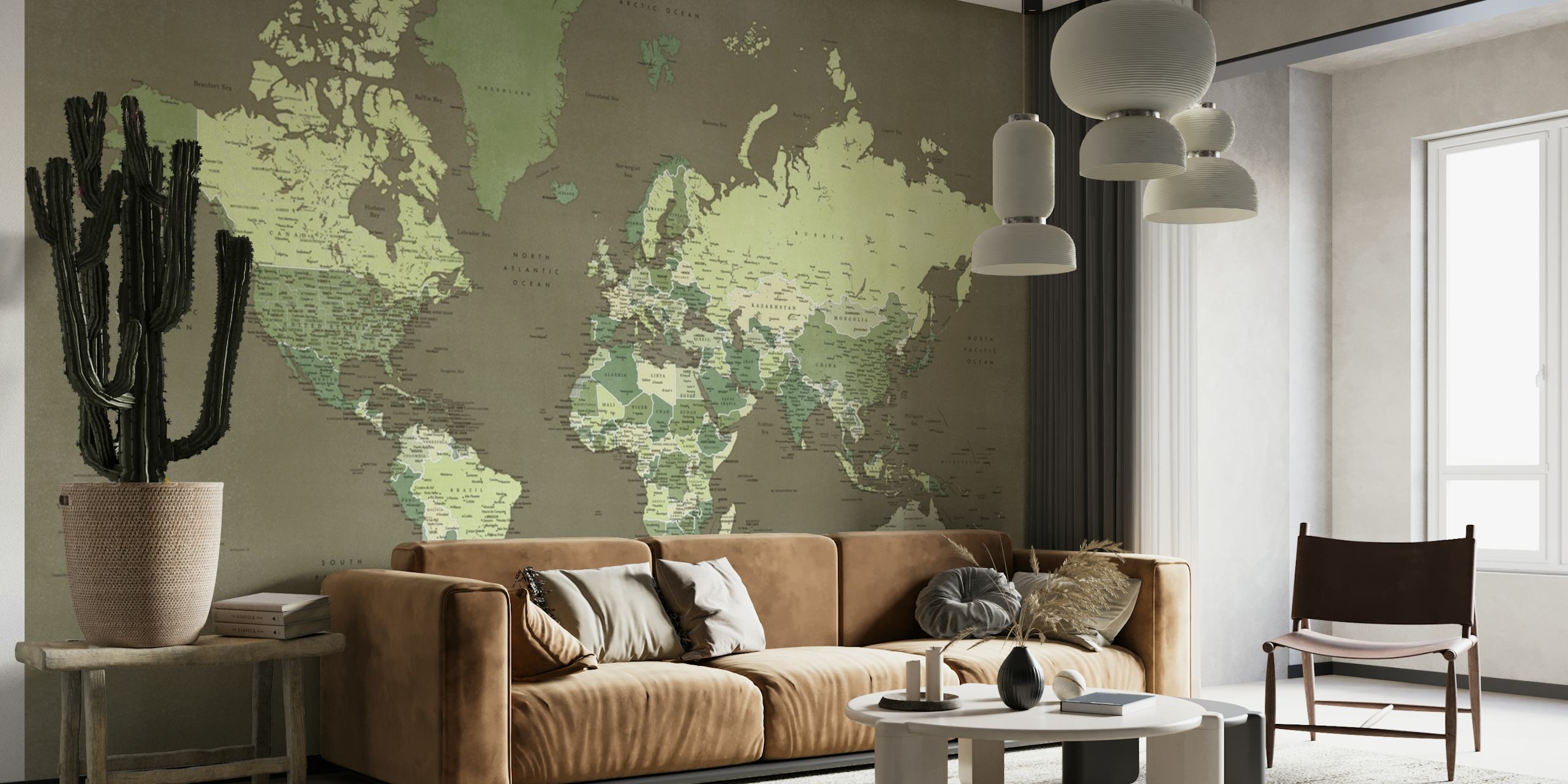 Detailed world map Camo behang