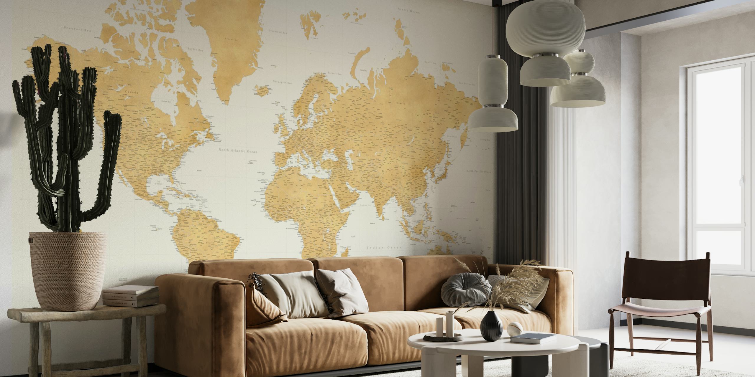 High detail world map wallpaper in a room