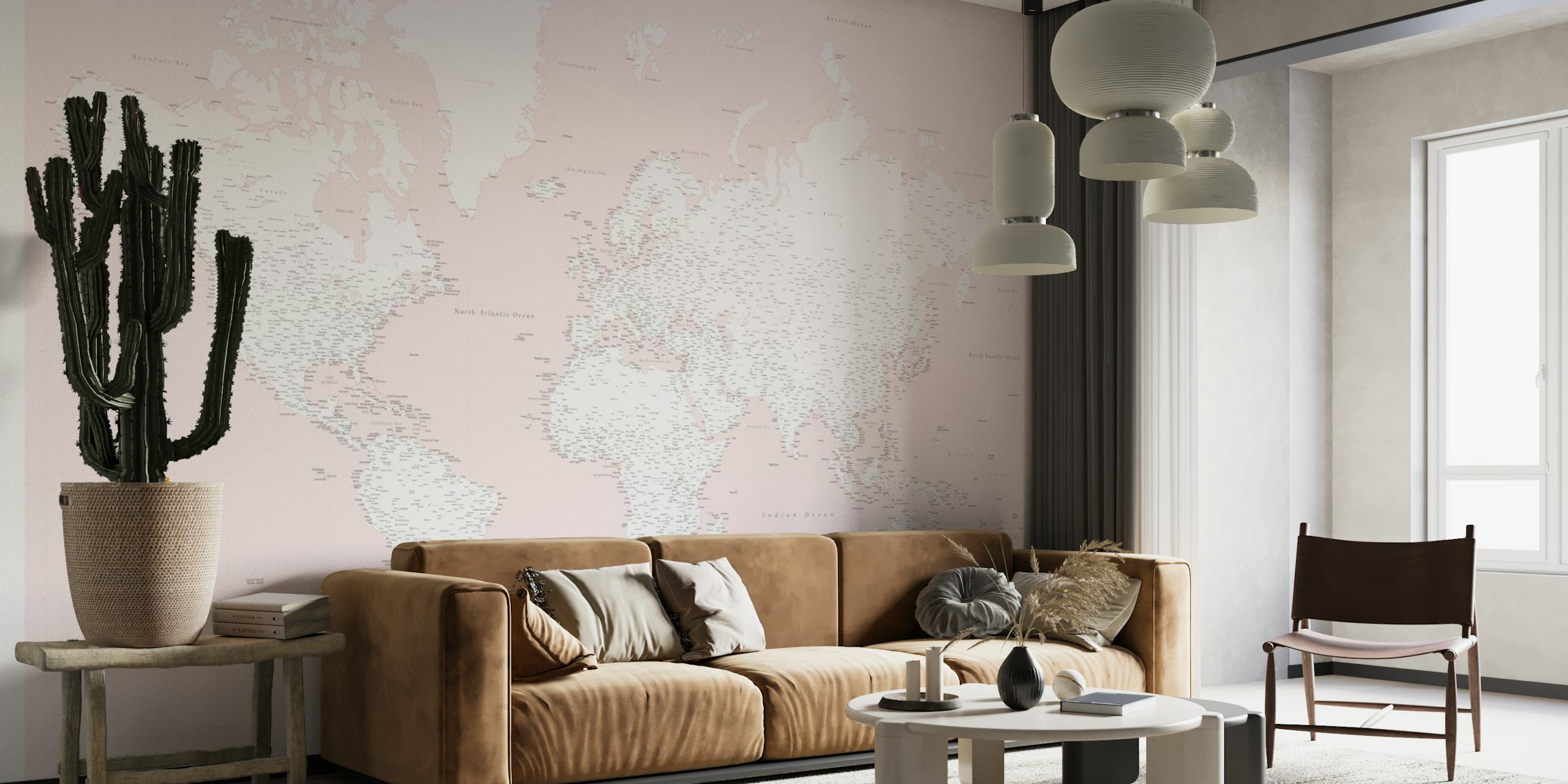 High detail world map babypink wallpaper