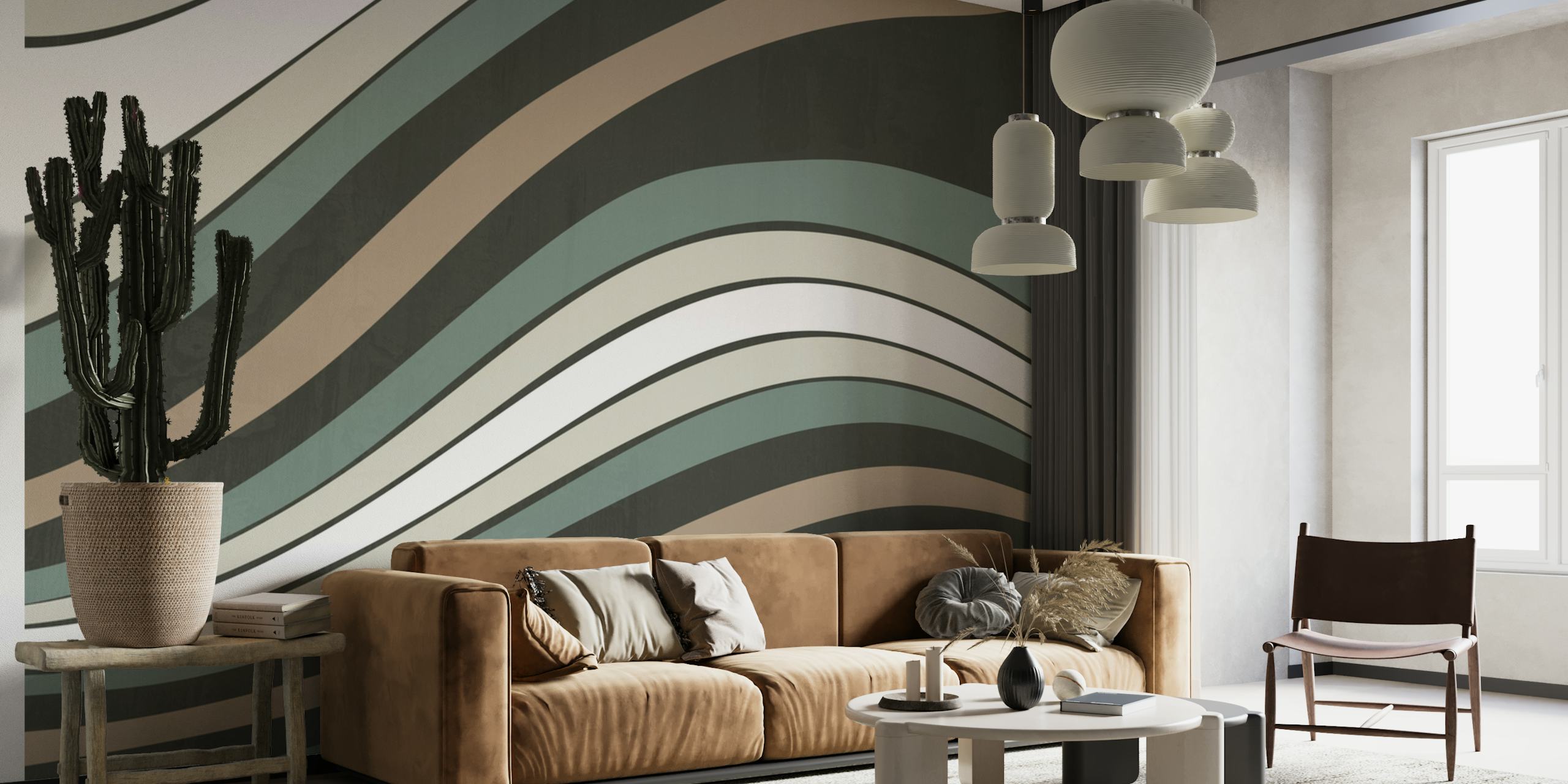 Abstract curving lines wall mural in earth tones