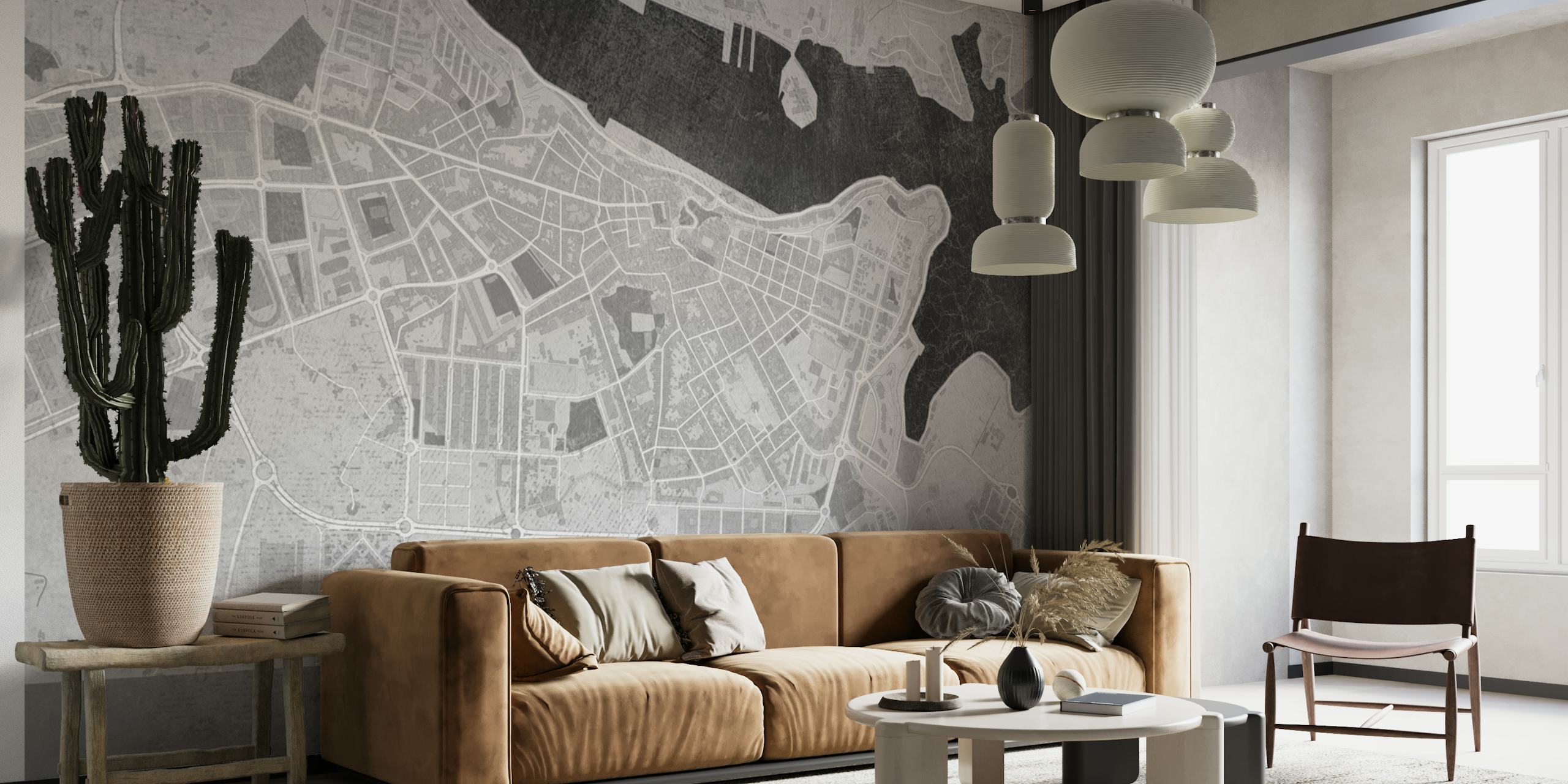 Gray map of Mahon Spain wallpaper