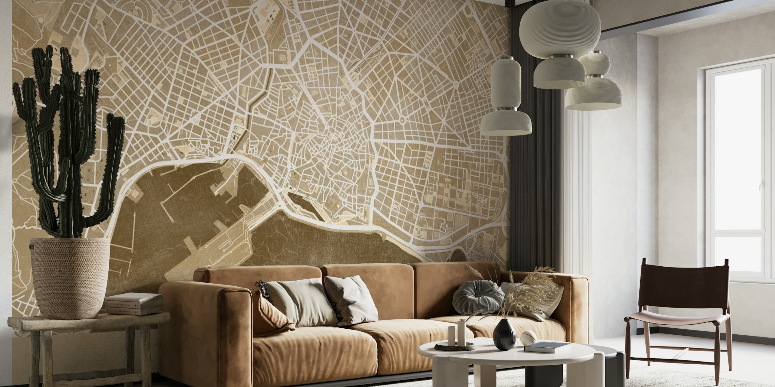 Palma de Mallorca map in sepia tones wall mural