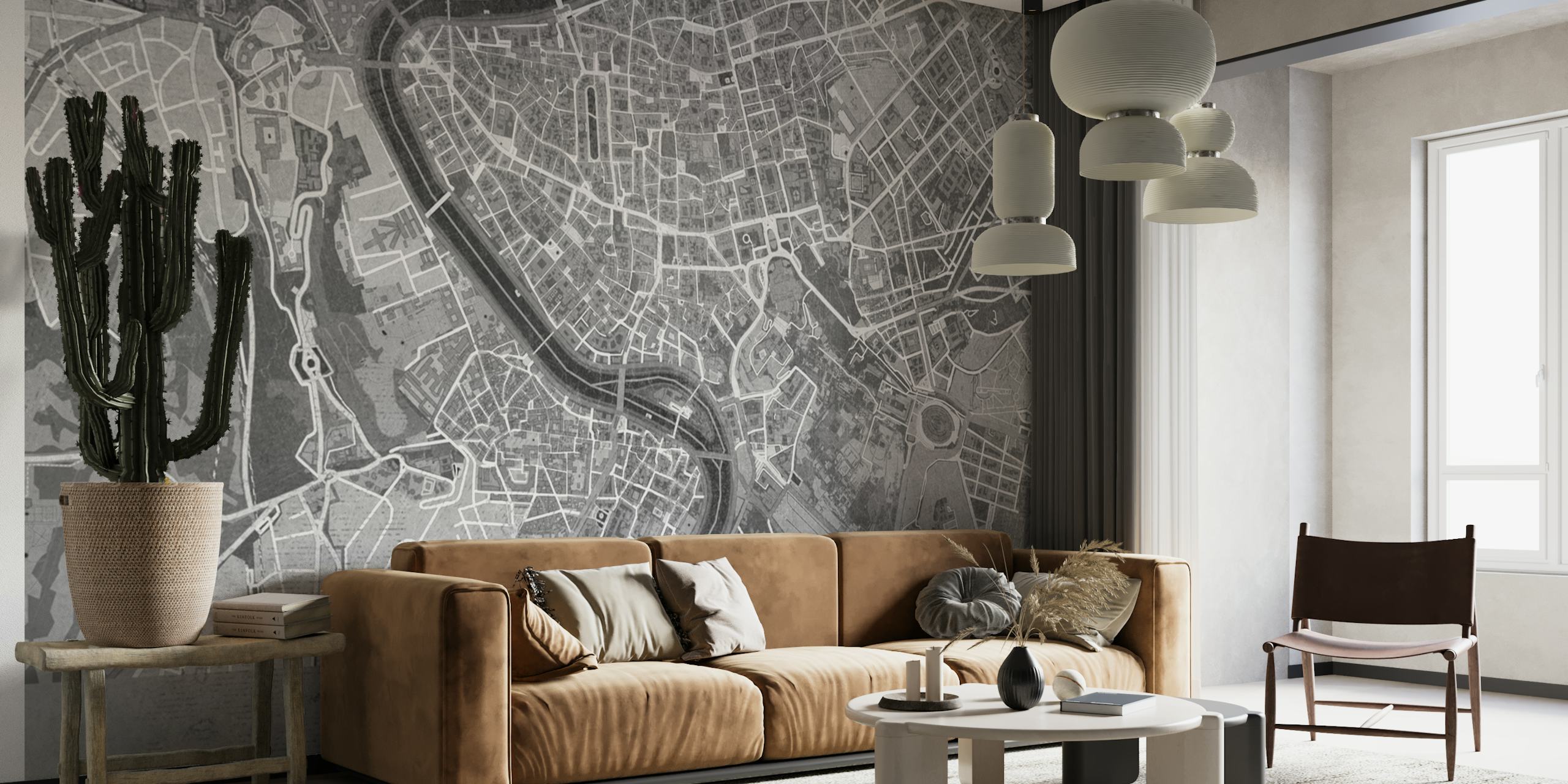 Gray vintage Rome Italy map behang