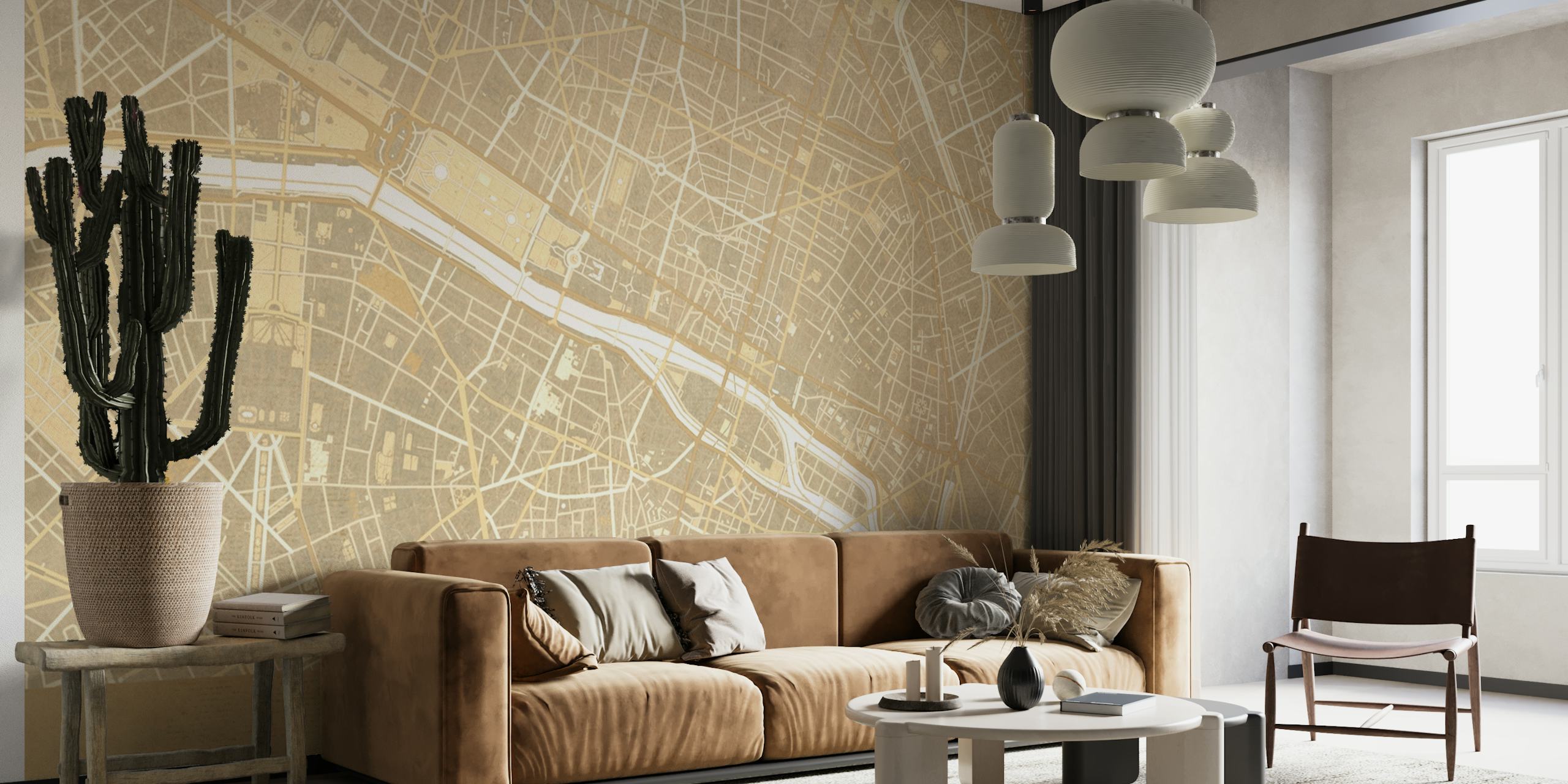 Mappa vintage in tonalità seppia di Parigi, Francia per decorazione murale