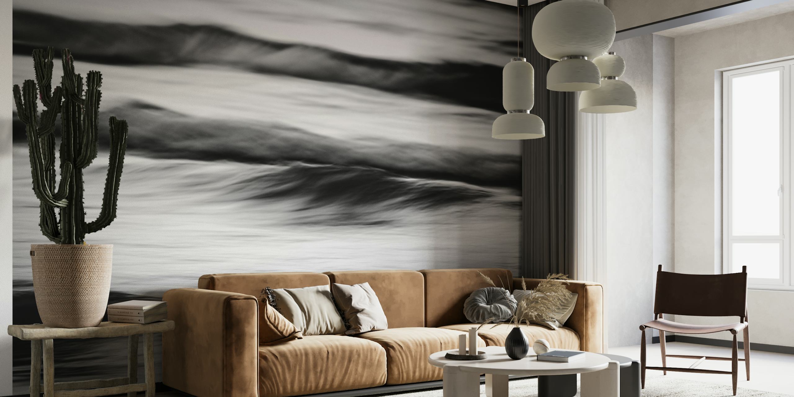 Waves II wallpaper in a modern room
