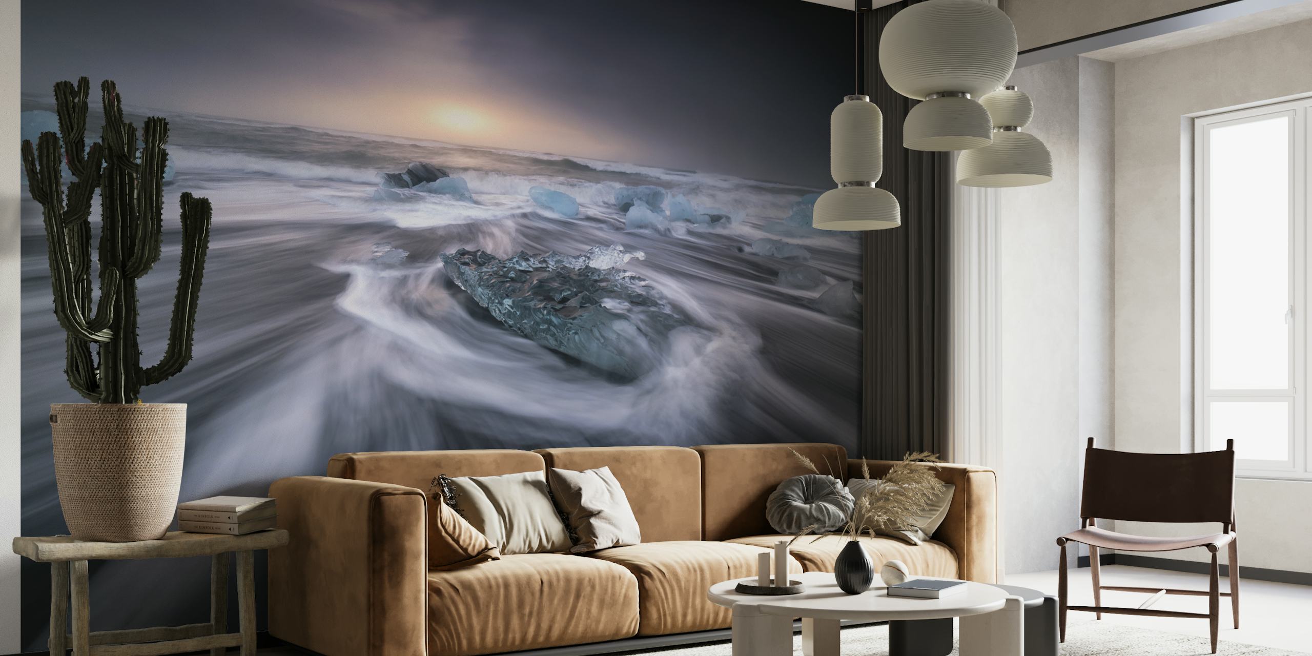 Sun, sea, and ice wallpaper in a room