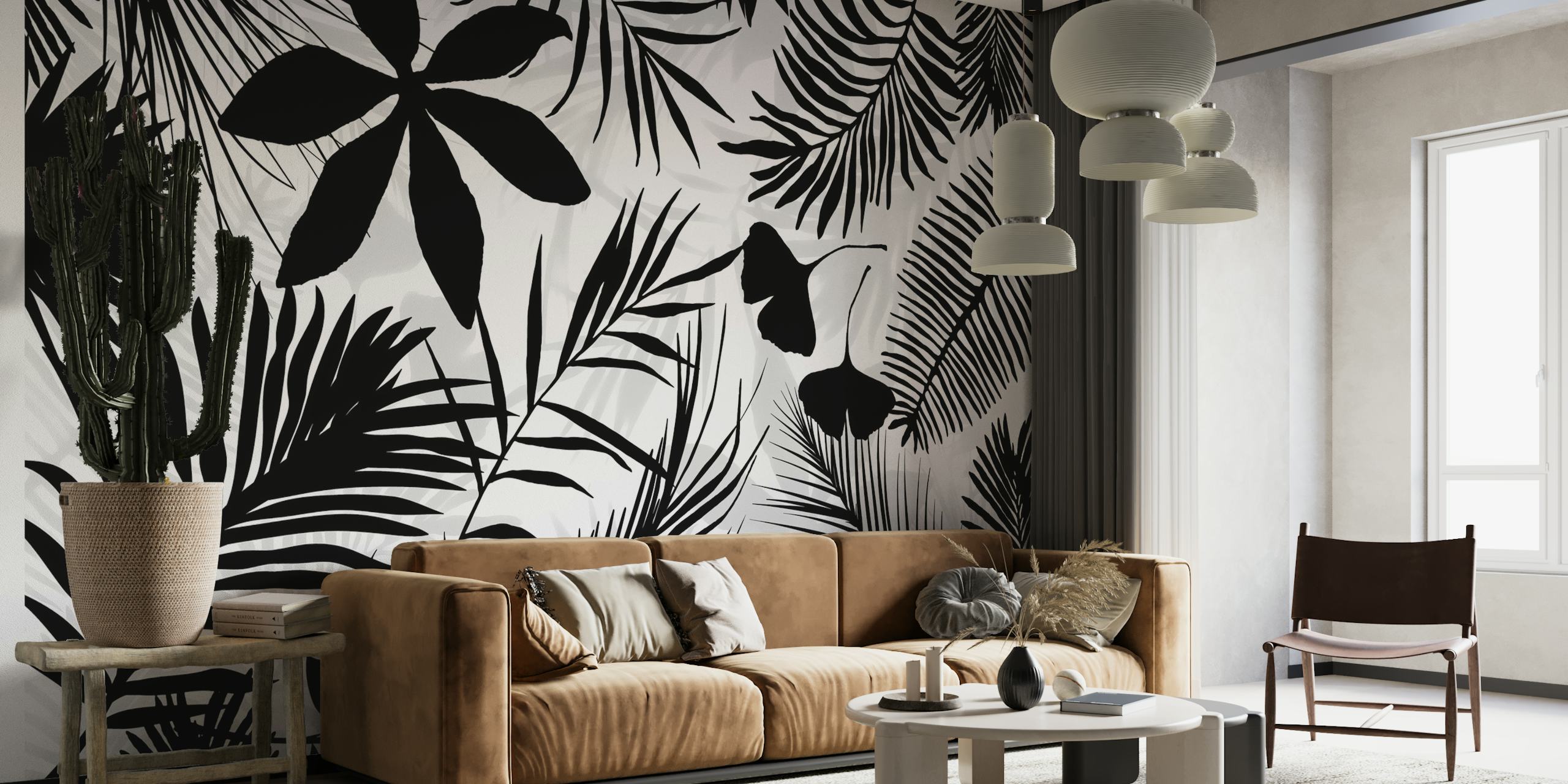 Black And White Palm Leaf Art papel de parede
