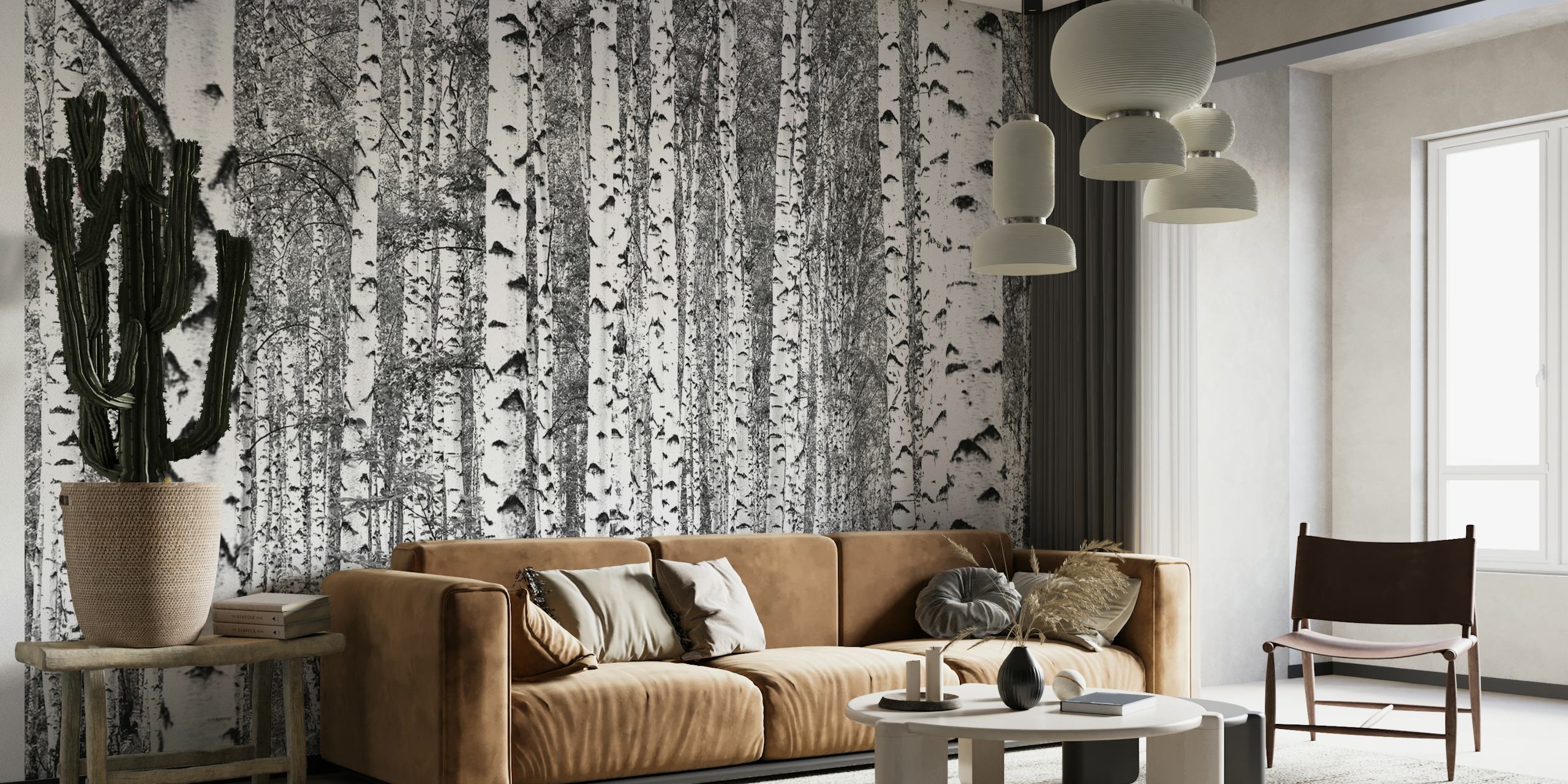 Birch trees black and white behang