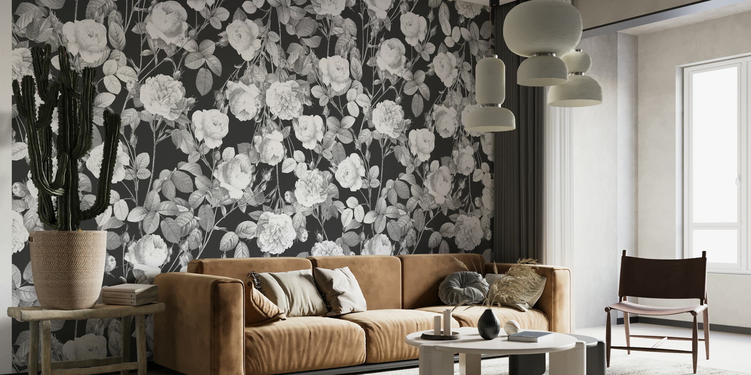 Stunning wallpaper showcasing white roses against a black background