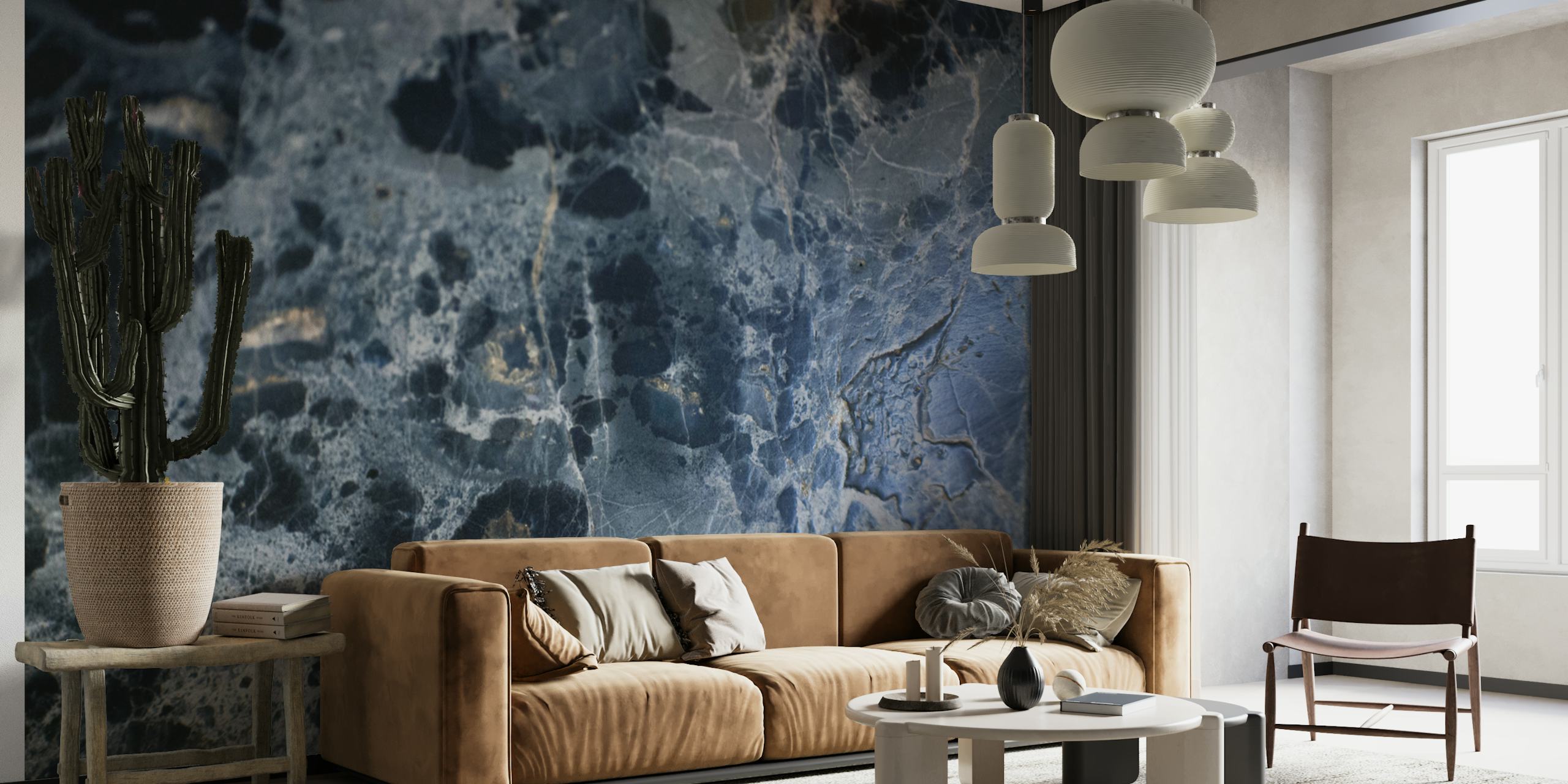 Navy blue and black marble texture wallpaper