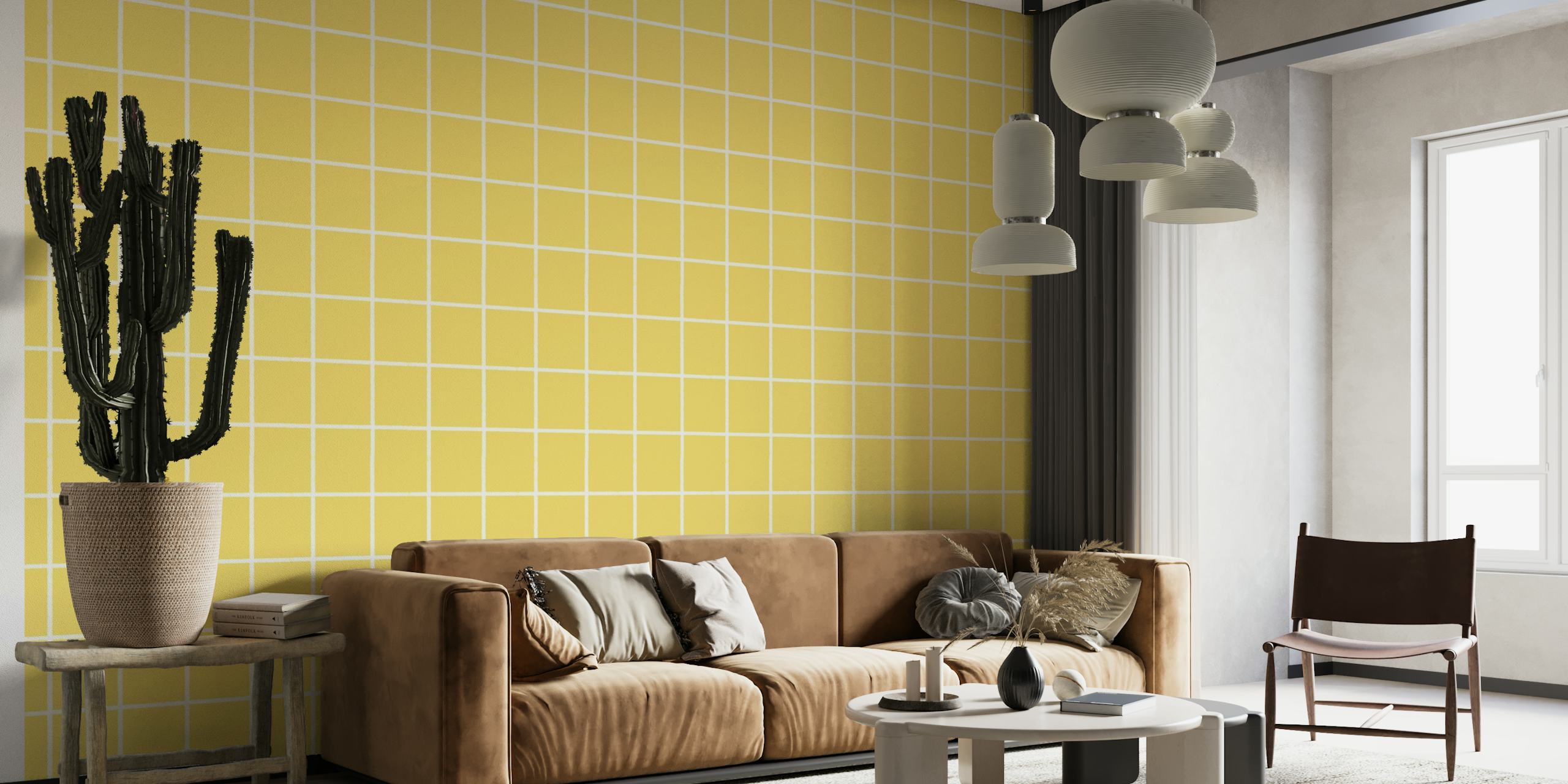 Distinct Yellow Grid Wallpaper Design