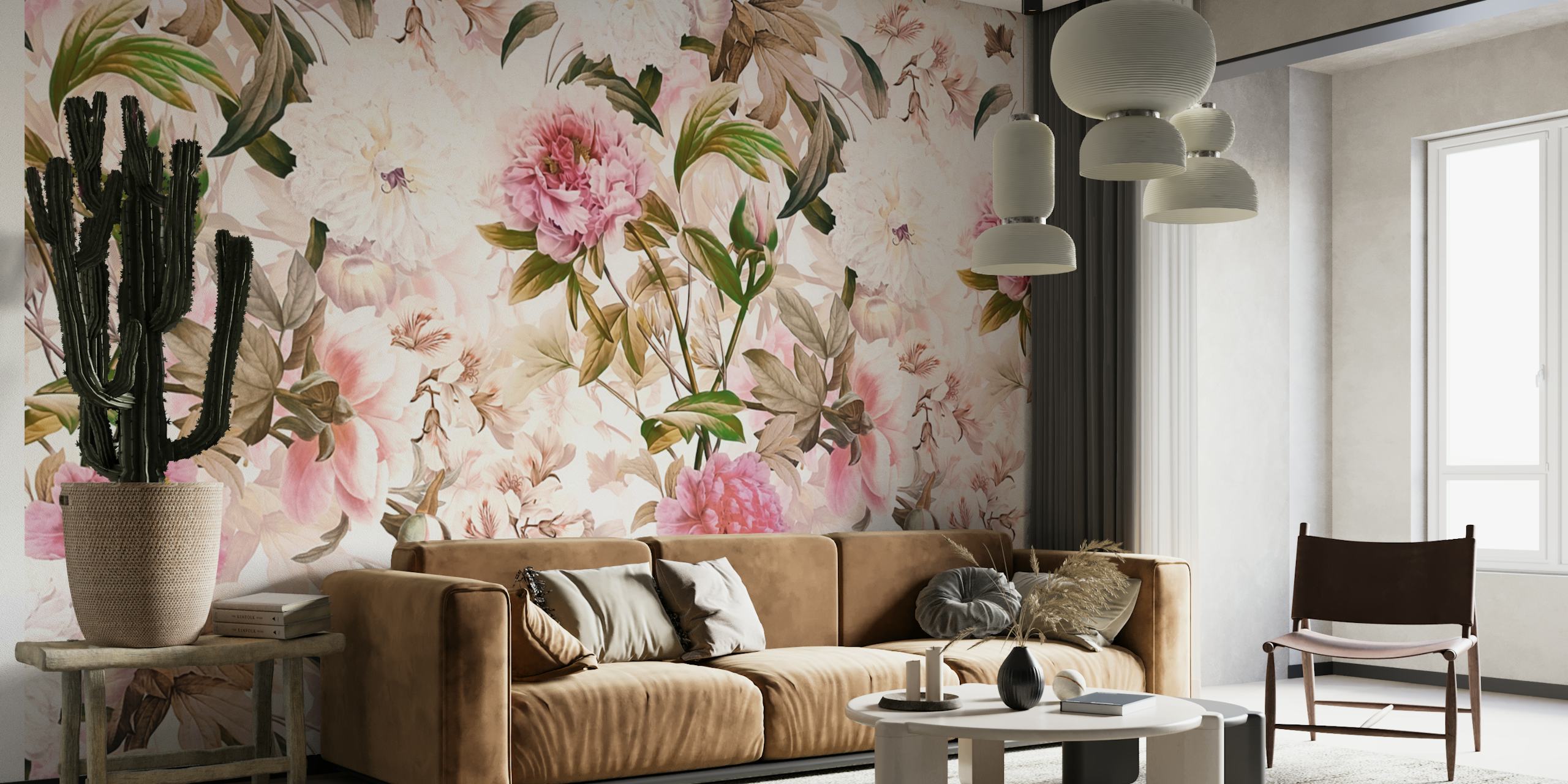 Baroque Peonies Summer Garden wall mural with blooming flowers and foliage.